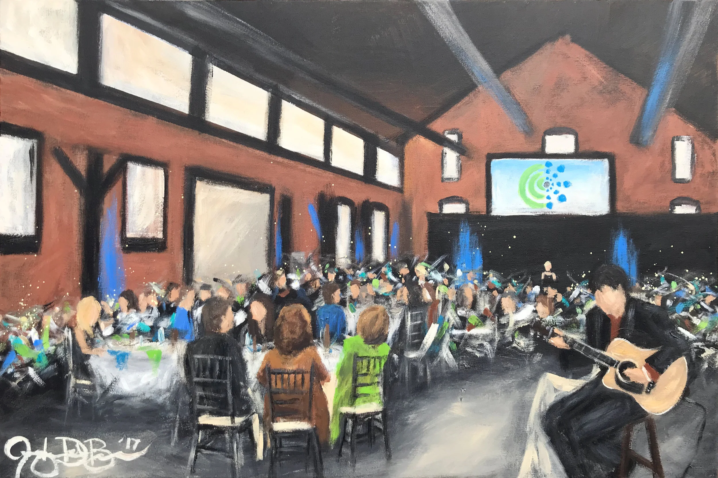 Live Event Painting of the 2017 Cleveland Hearing and Speech Center Benefit at TENK on the West Bank of the Flats // by Cleveland Event Painter Jacqueline DelBrocco // 24x36in acrylic on canvas