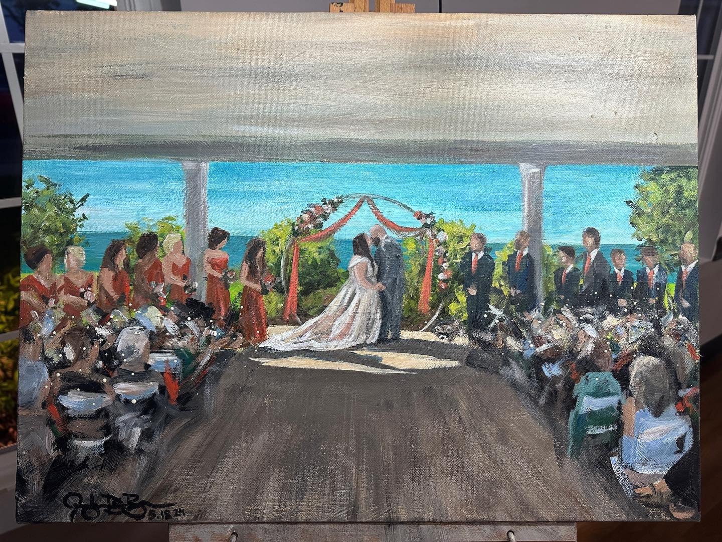 Chelsea &amp; Kazmer&rsquo;s live wedding painting at the end of the night on Saturday! 🎨🤗❤️ What a beautiful ceremony!! The weather could not have been more perfect and the Lake Erie backdrop was 😍😍😍 The way the sun was shining down on this cou