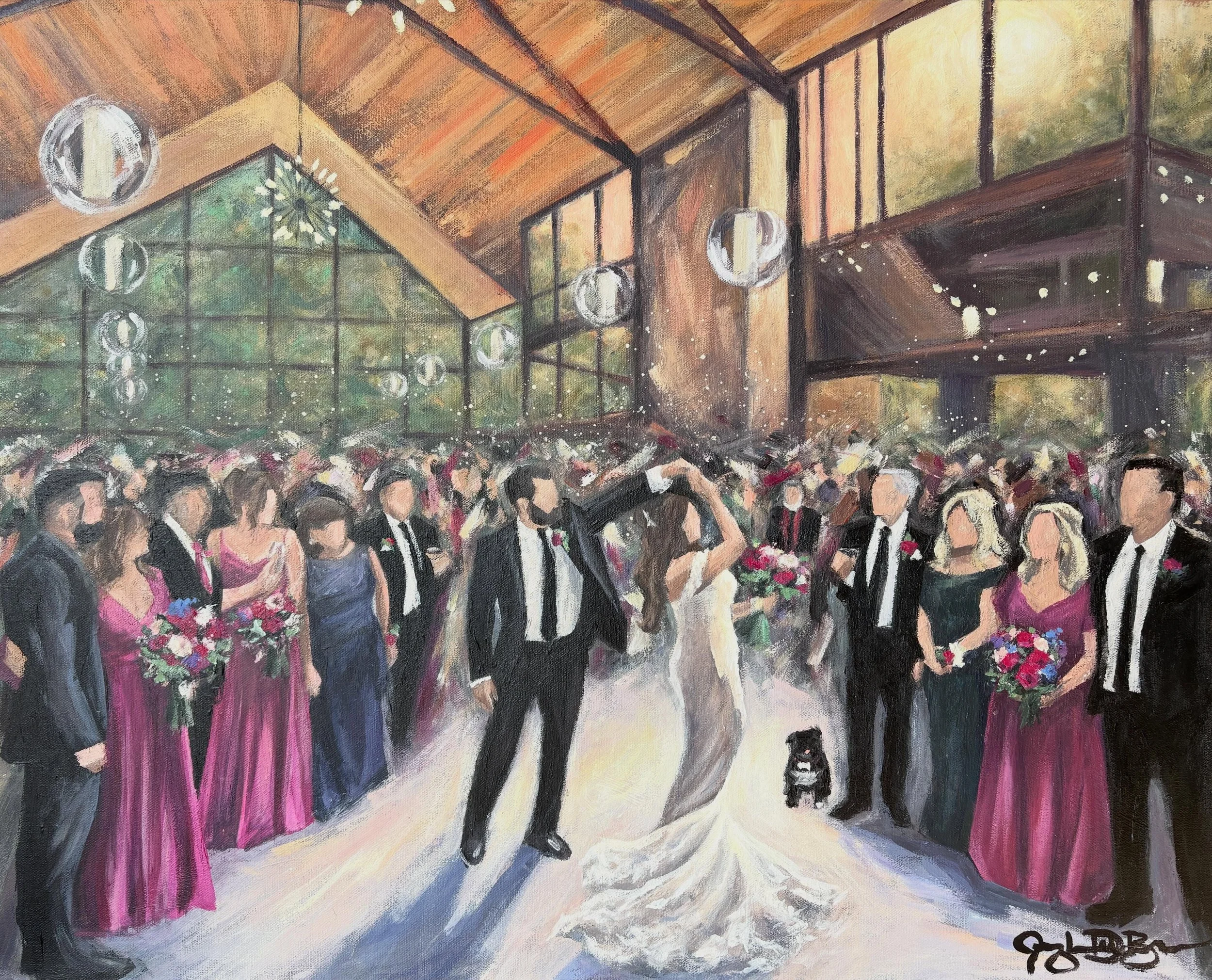 Golden hour, a twirl across the dance floor, loved ones gathered close - Emily &amp; Matt&rsquo;s wedding painting at @sapphirecreekwinery was all about preserving the moments and people that made their day uniquely theirs 🤍✨

This 24x30 live weddin