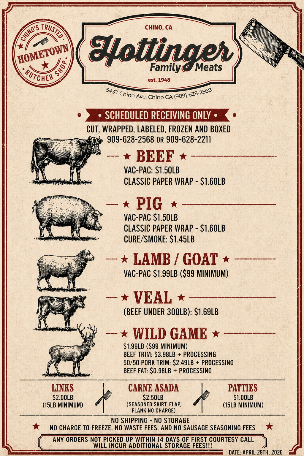 Hottinger Family Meats Custom Flyer