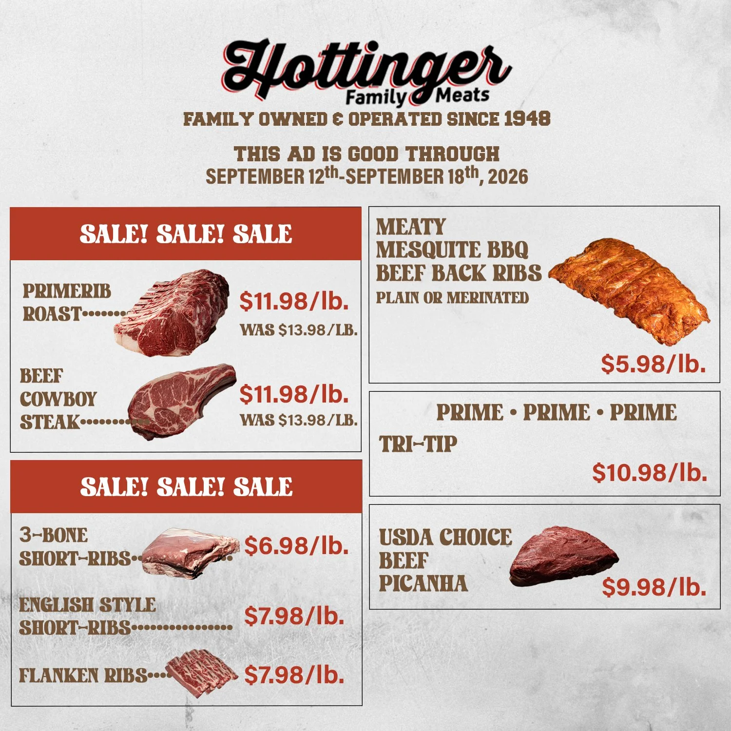 Hottinger's Weekly Special ad good through SEPTEMBER 12th-SEPTEMBER 18th, 2026