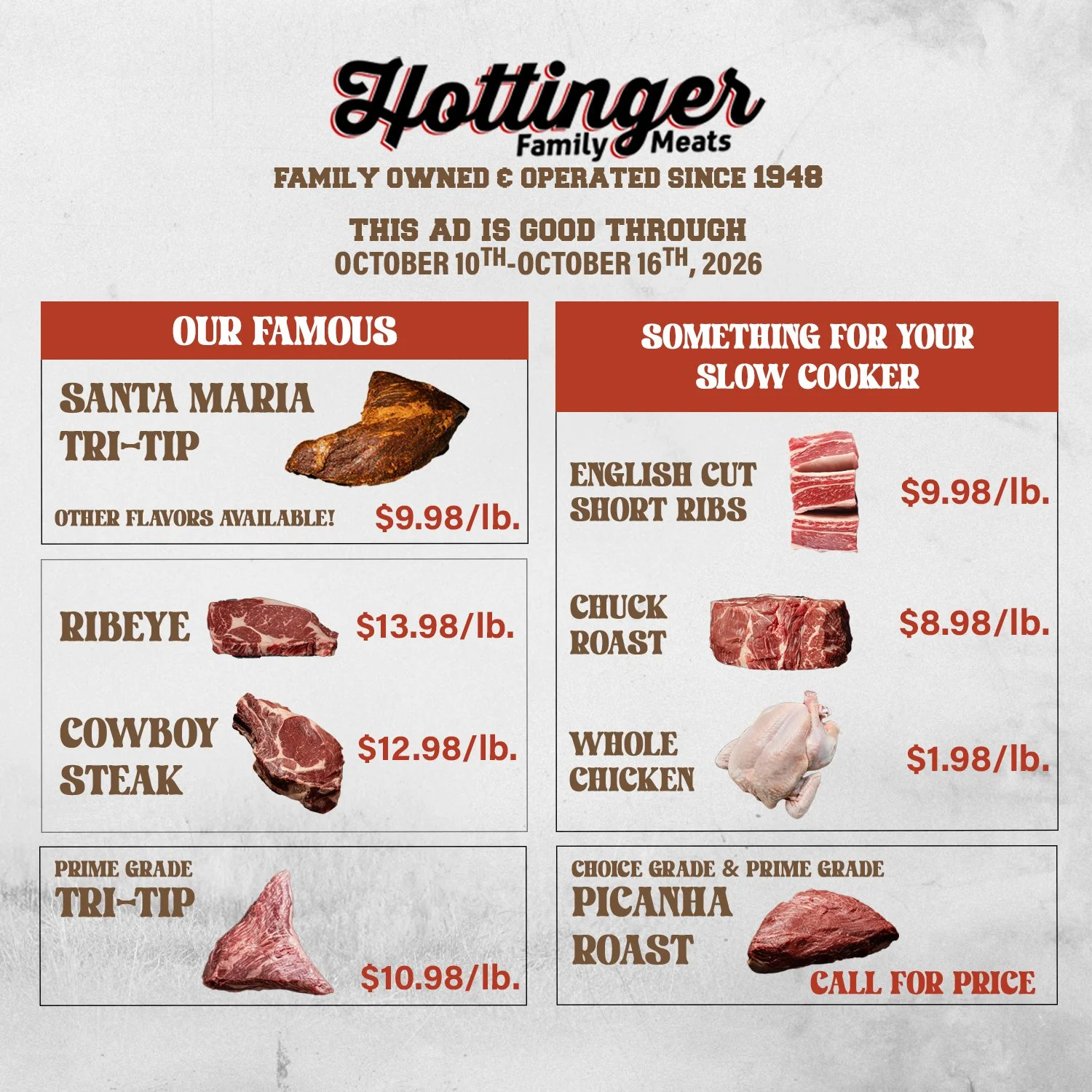 Hottinger's Weekly Special ad good through OCTOBER 10TH-OCTOBER 16TH, 2026