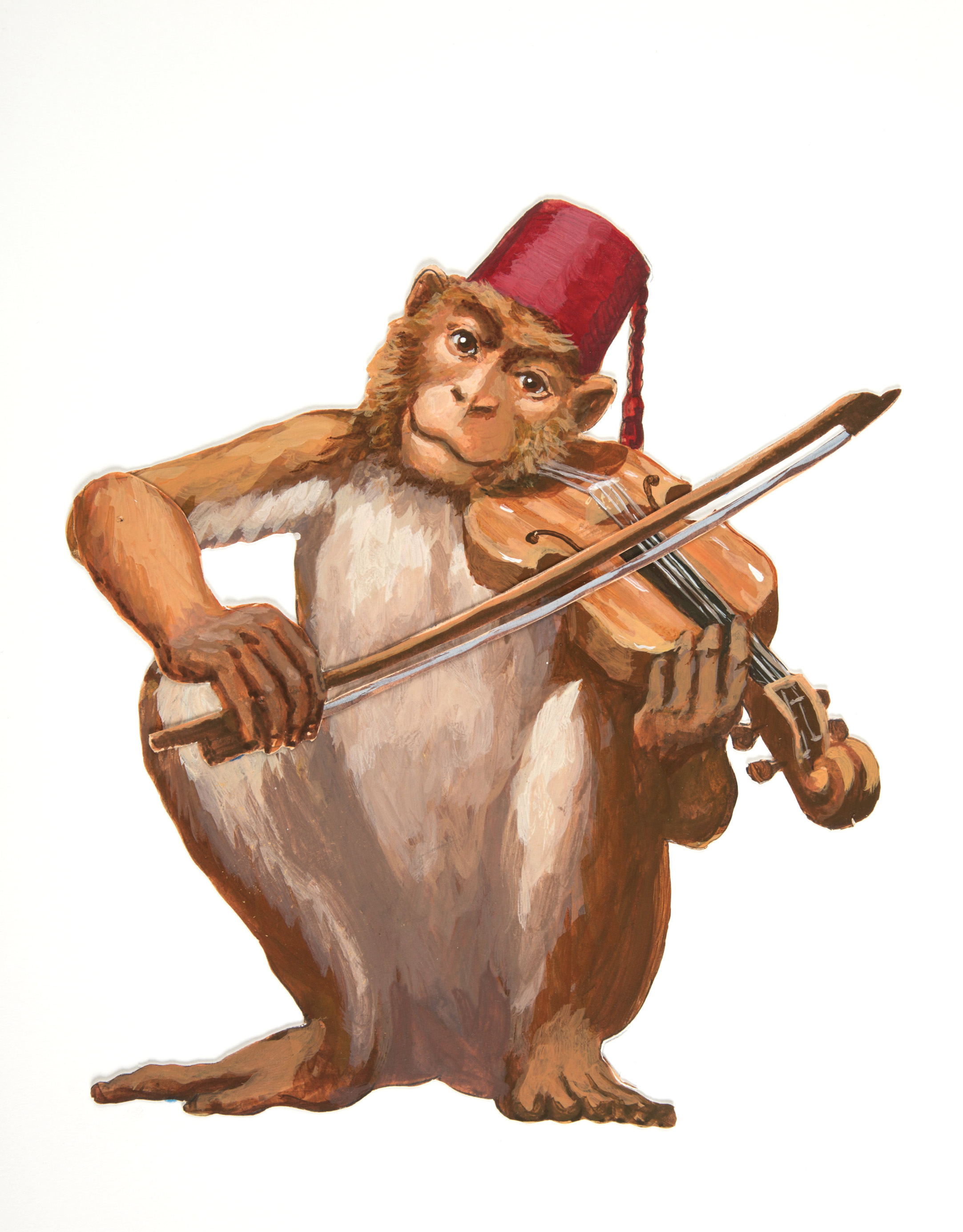High quality reproduction of original design drawing of Monkey character from the Spiegel Automata Commission. Print size is 57 x 43 cm including the white border. The image itself is approximately 21 x 24 cm. The original artwork is acrylic paint on paper.