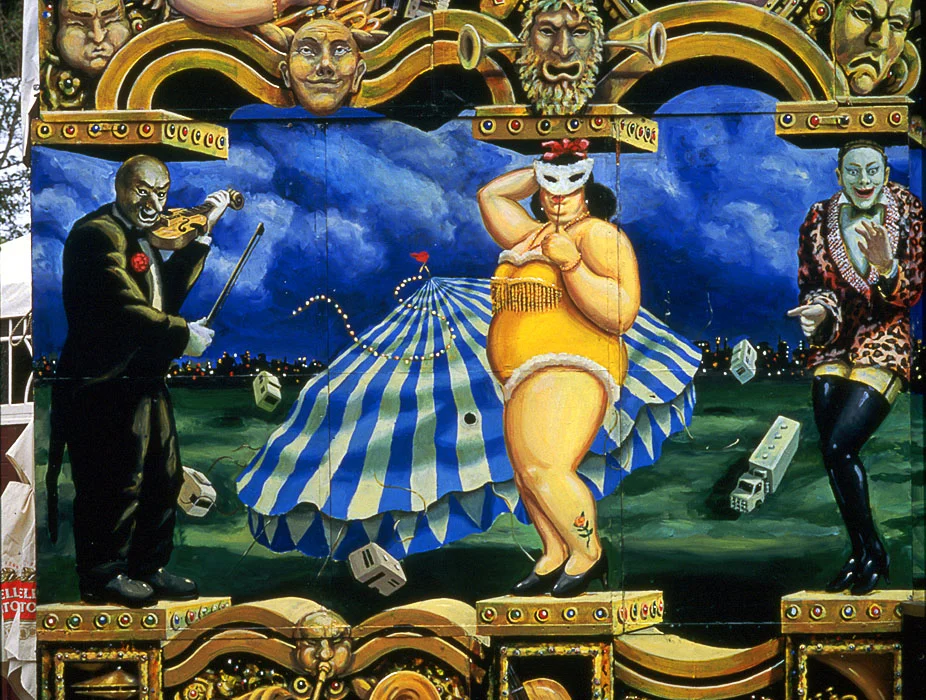The Famous Spiegeltent facade, detail, LHS middle section