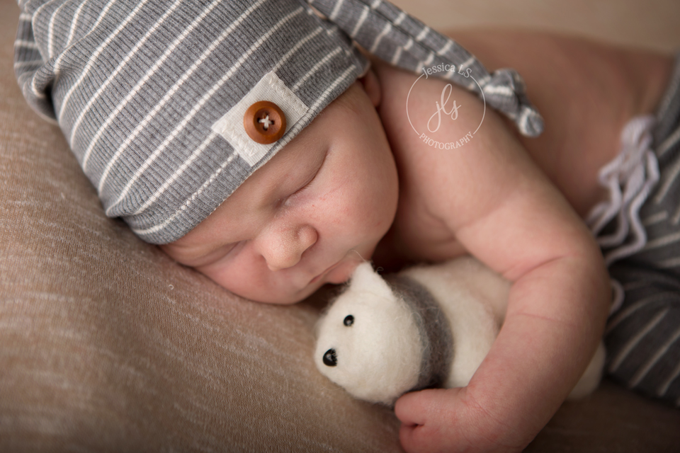 newborn baby boy with small polar bear