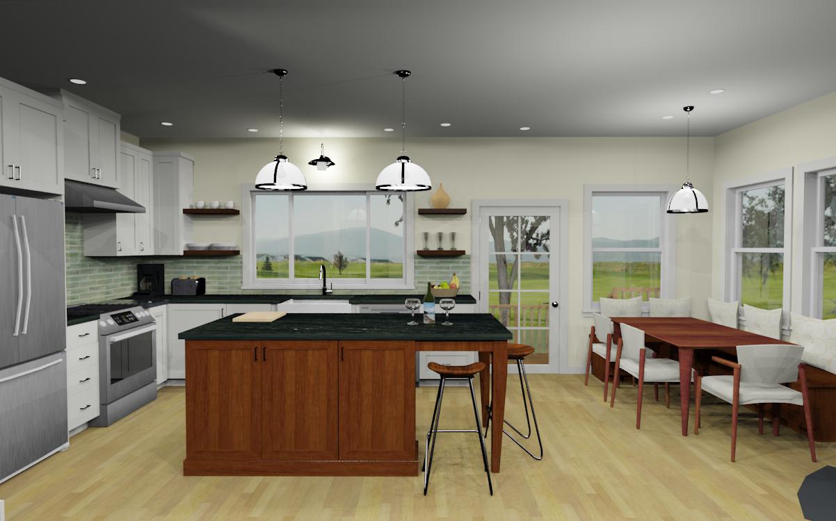 Farm style island and built in dining nook
