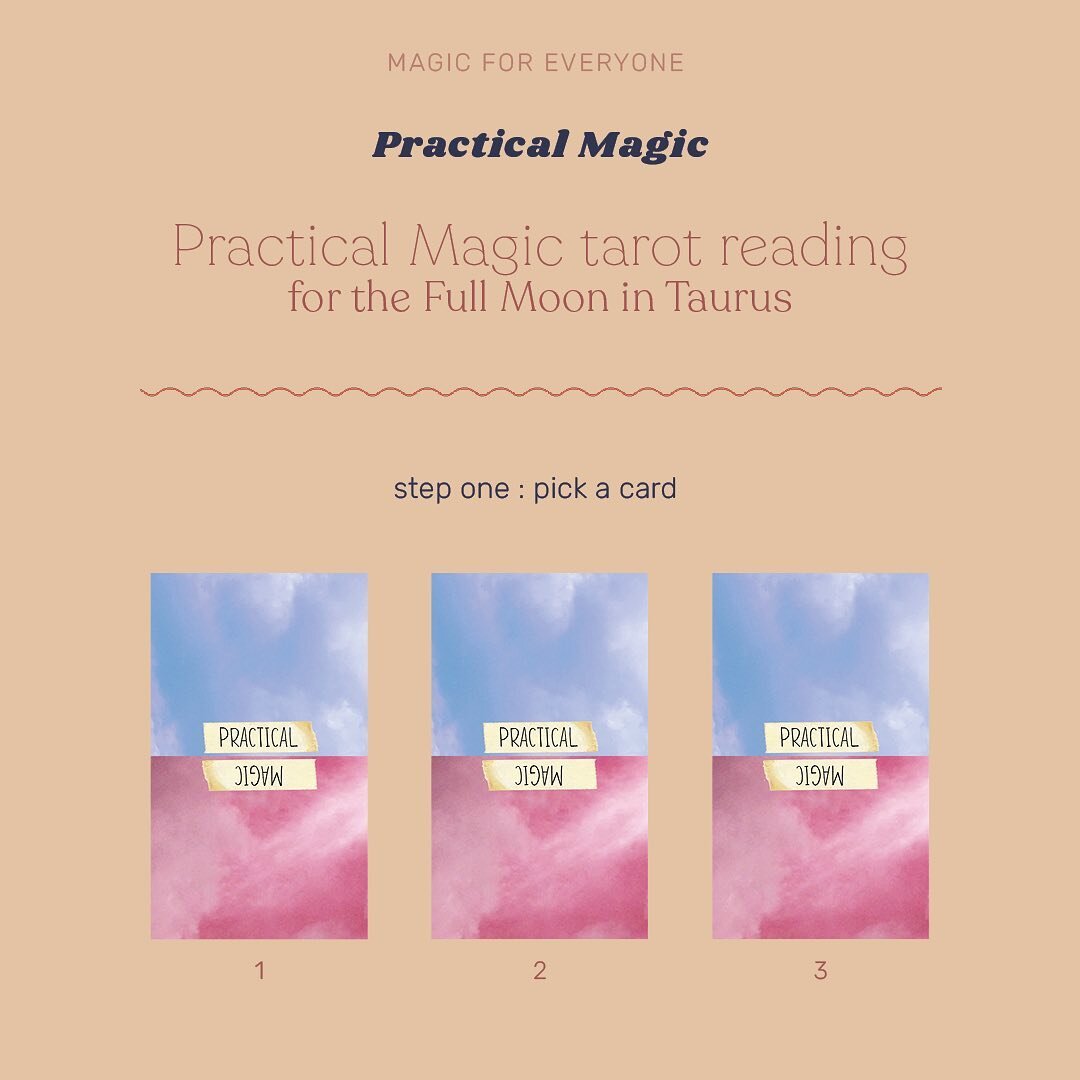 Happy Full Moon in Taurus 🌝 ⁣
⁣
Pick a card and swipe to get some guidance 🌌 Feel free to share your card below!⁣
⁣
If you want to learn to read tarot for yourself and others, begin with this 𝗣𝗿𝗮𝗰𝘁𝗶𝗰𝗮𝗹 𝗠𝗮𝗴𝗶𝗰 𝗦𝘁𝗮𝗿𝘁𝗲𝗿 𝗗𝗲𝗰𝗸! *
