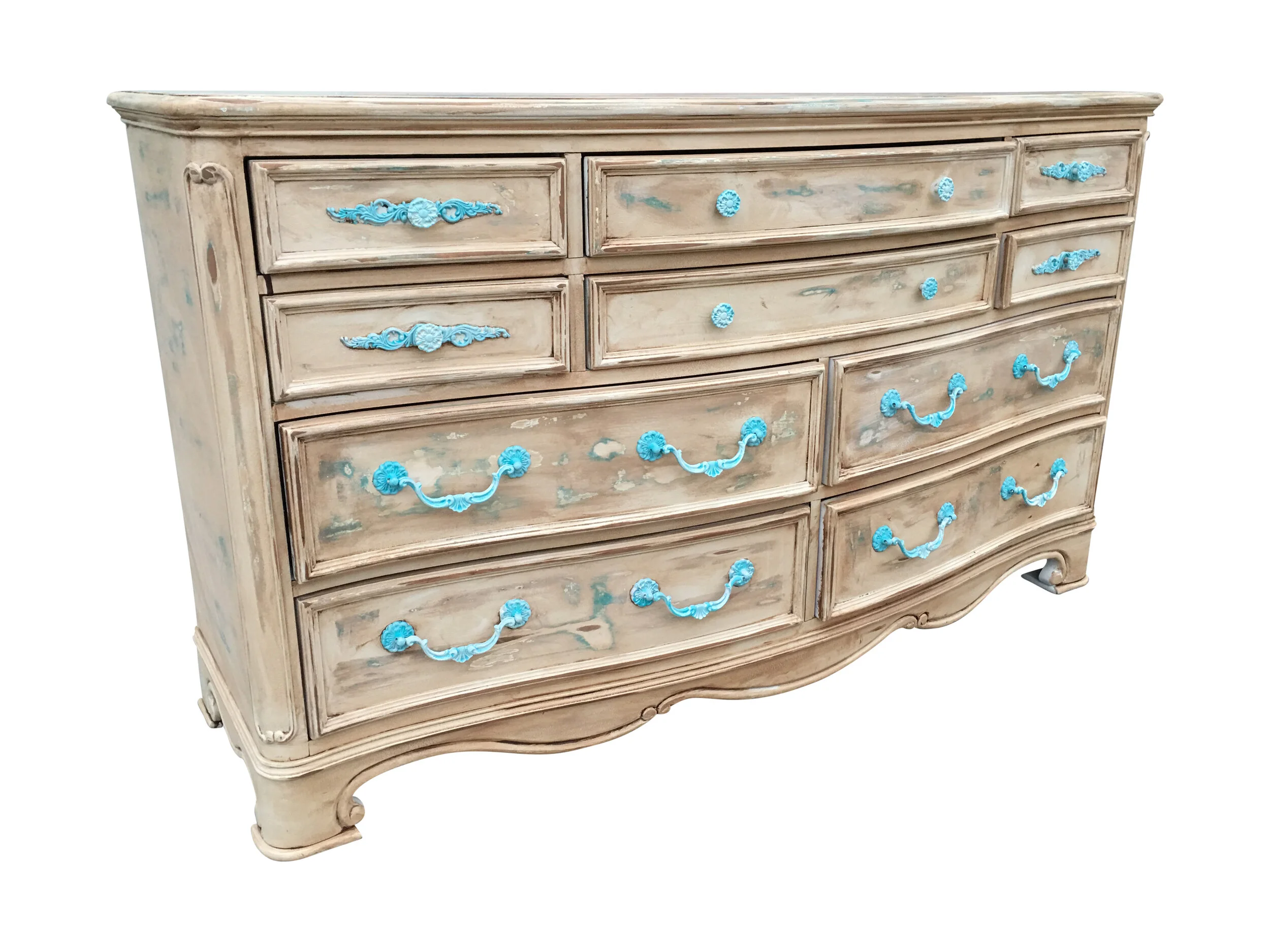 Distressed French Provincial Dresser and Nightstand 