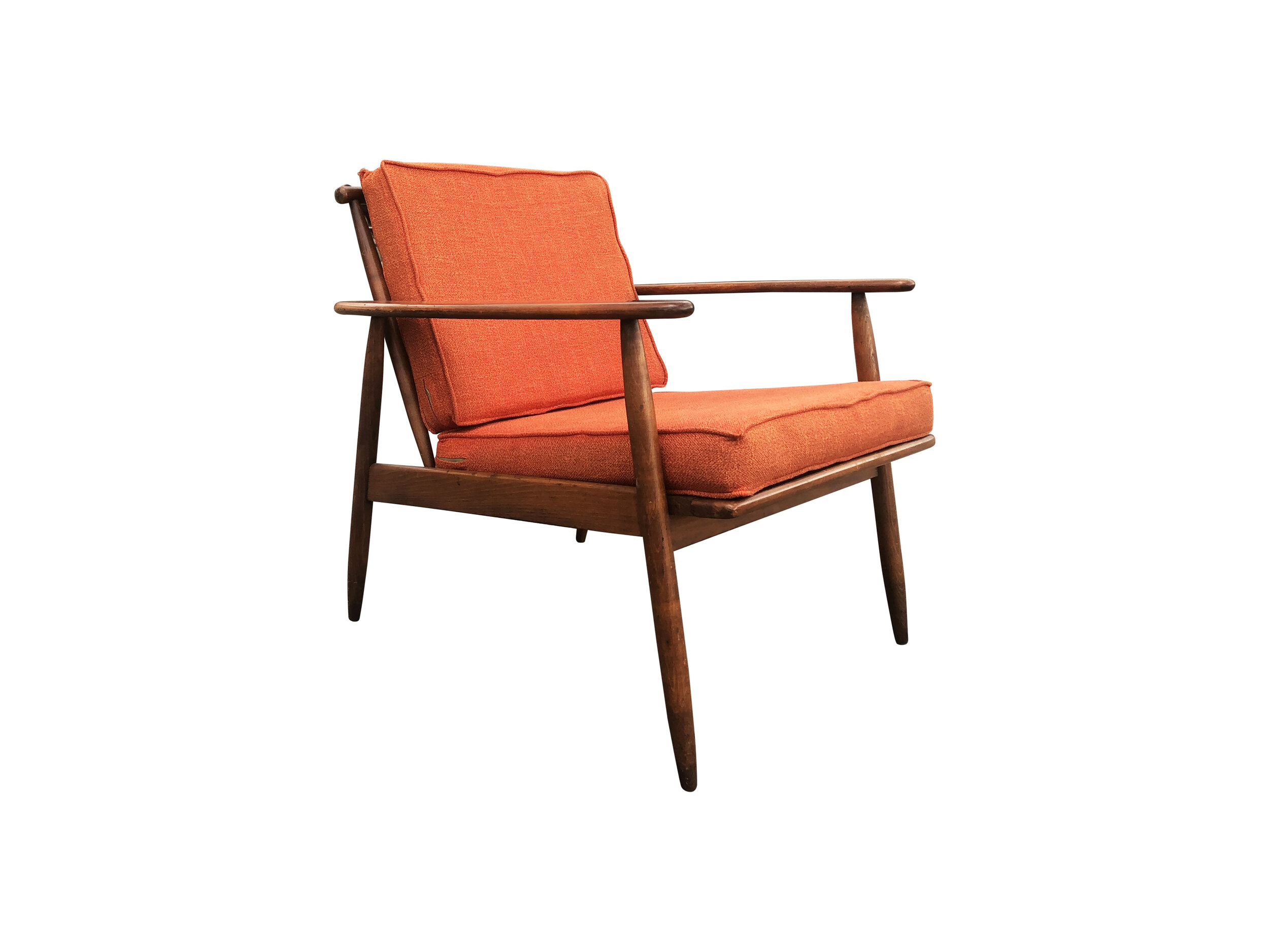 Mid Century Modern Side Chair with orange cushions 