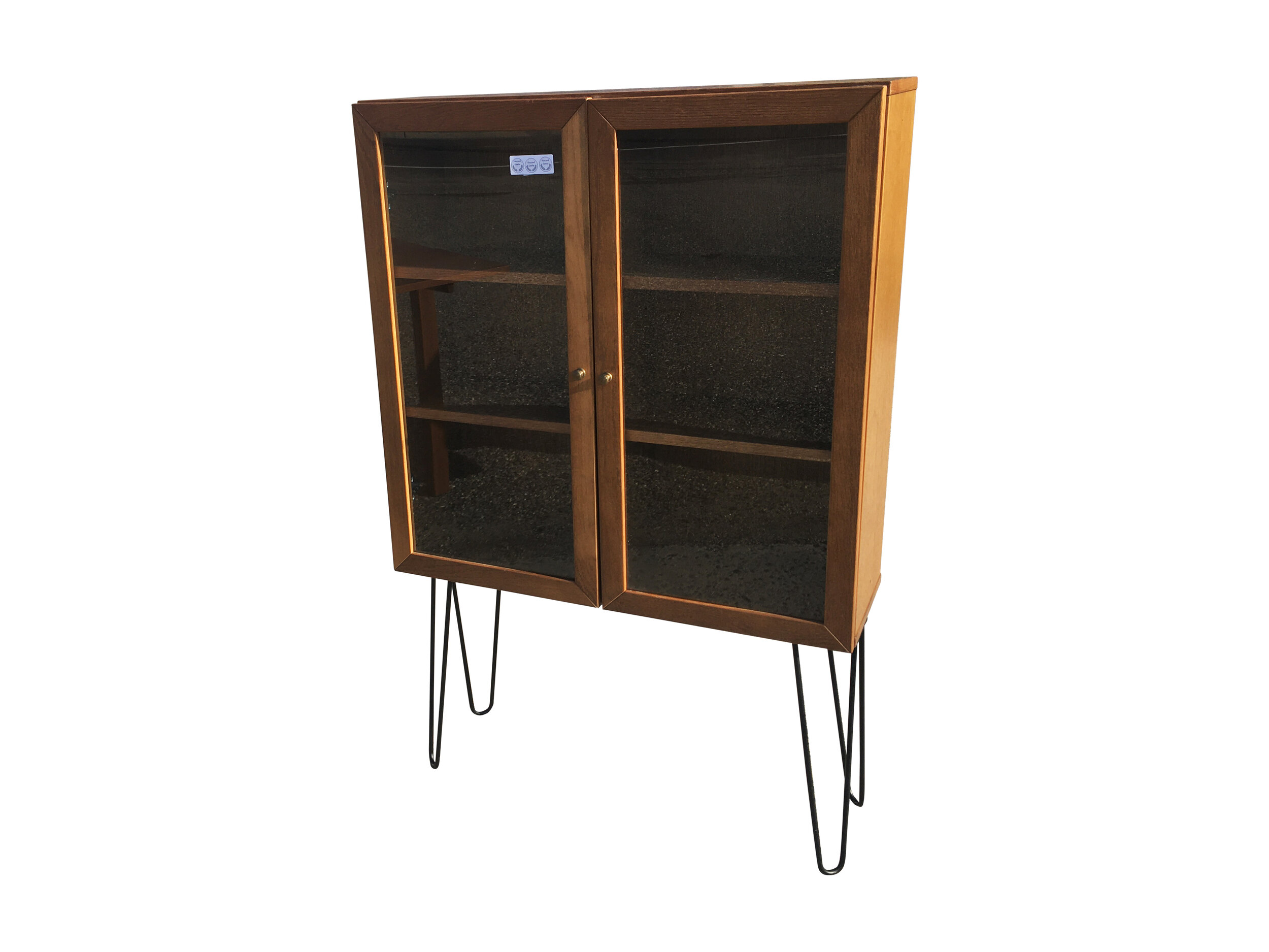 Mid Century Modern Glass Front Bookcase or Kitchen Cabinet 