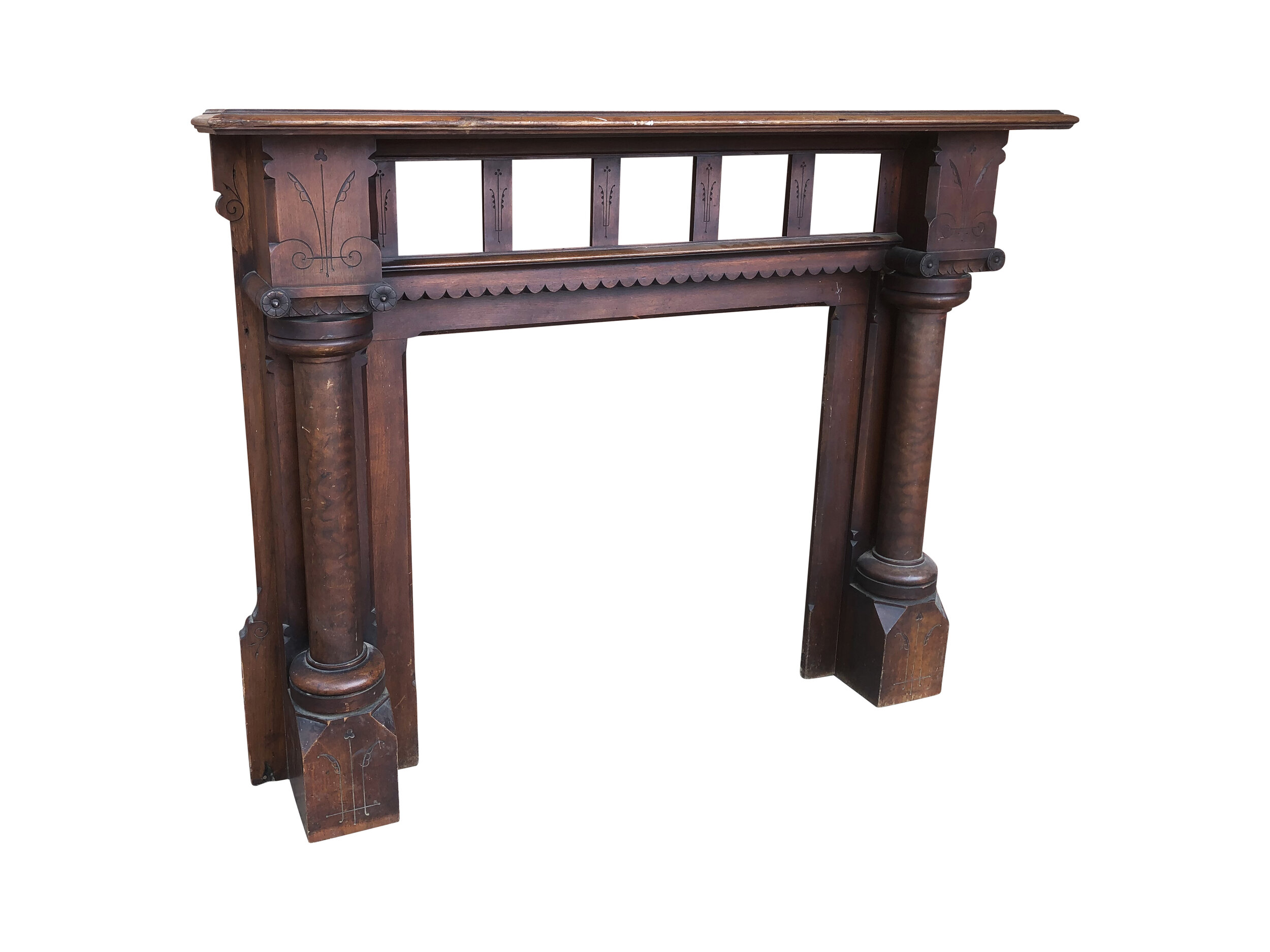 Antique Solid Oak Fireplace Mantel 