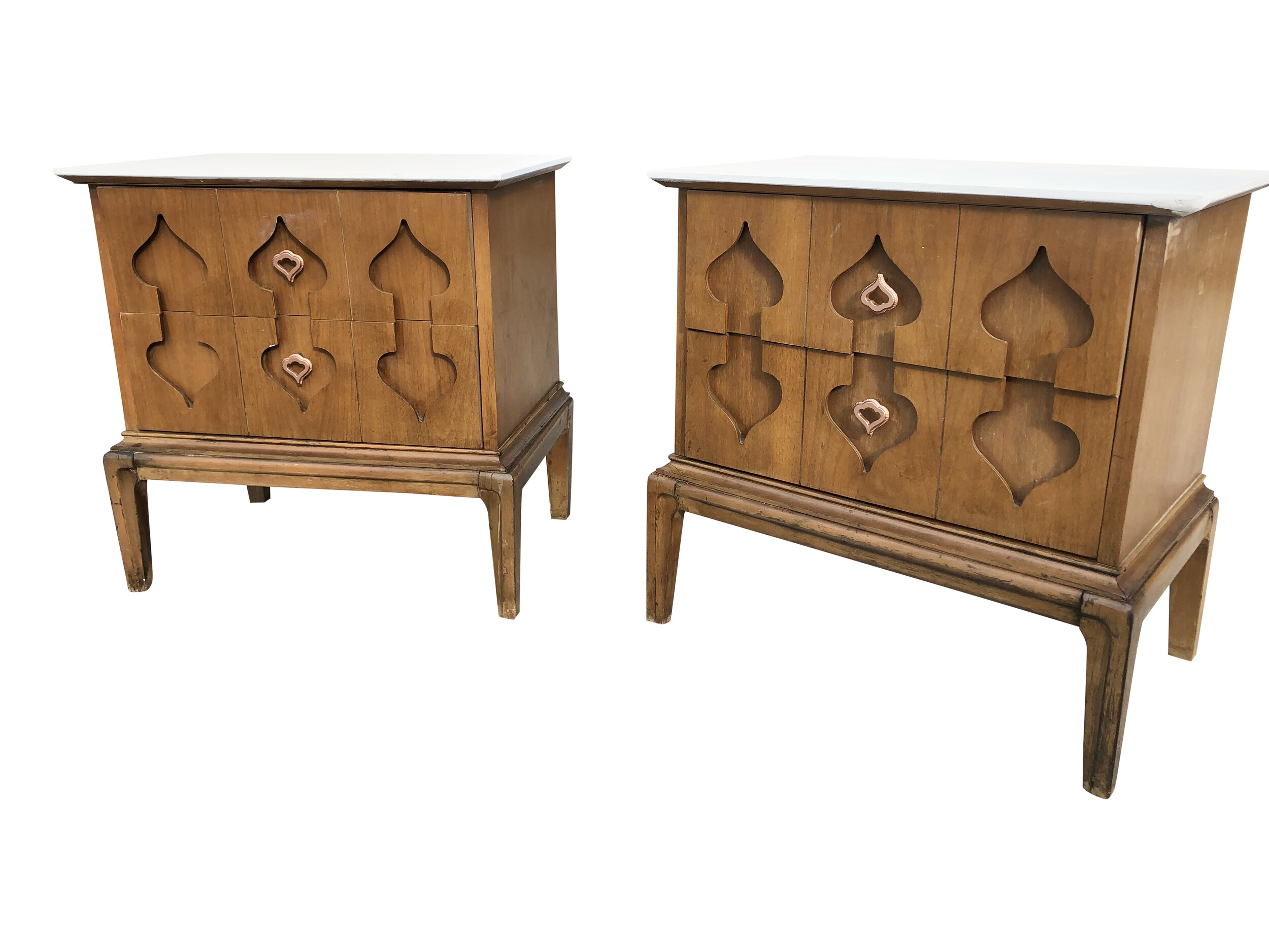 Pair of Mid Century Modern Night Stands (Painted Top) 