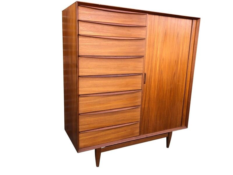 Mid Century Tamboured Door Danish Tall Chest 