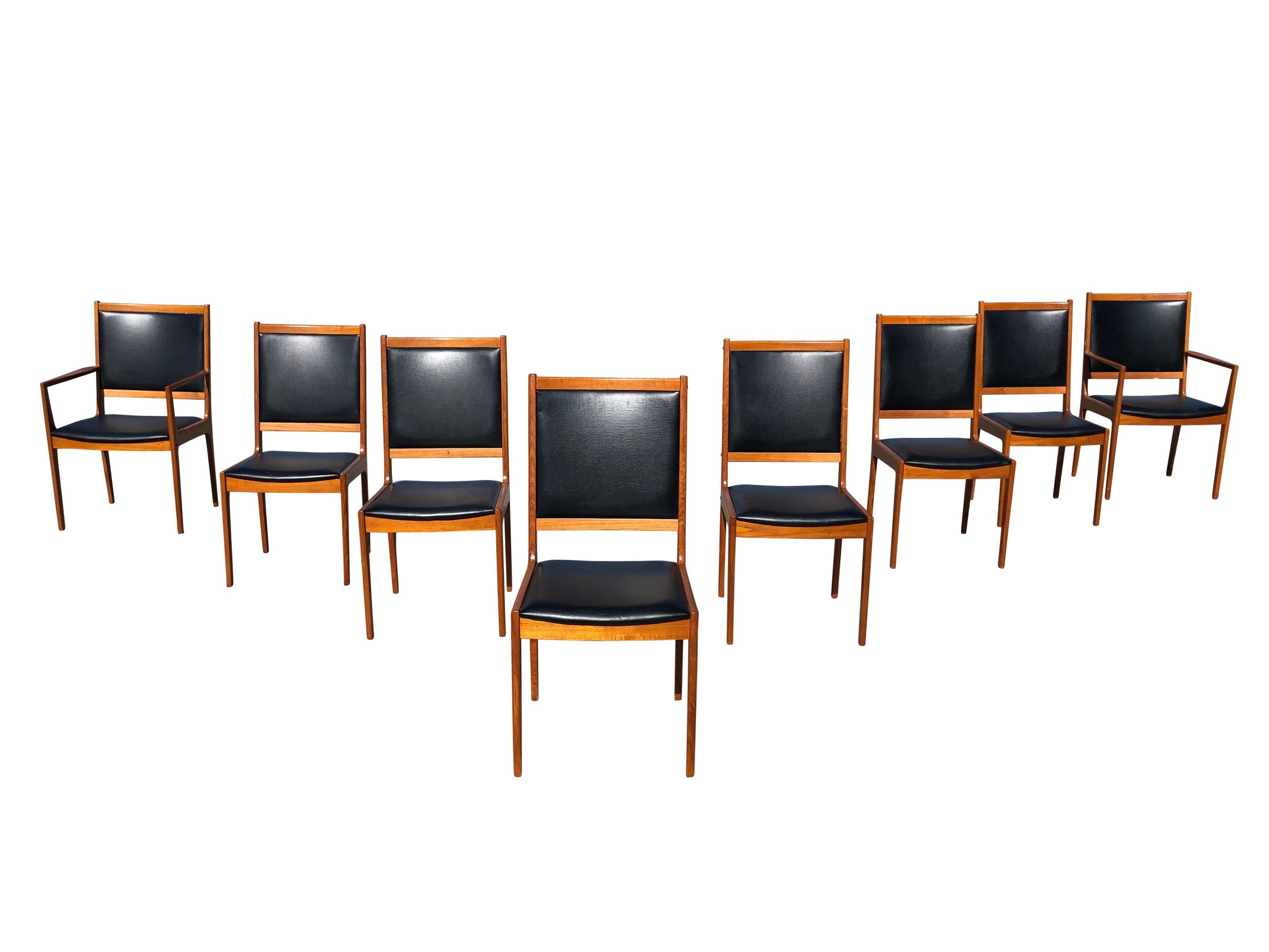 Set of 8 Mid Century Modern Danish Chairs With Leather Fabric 