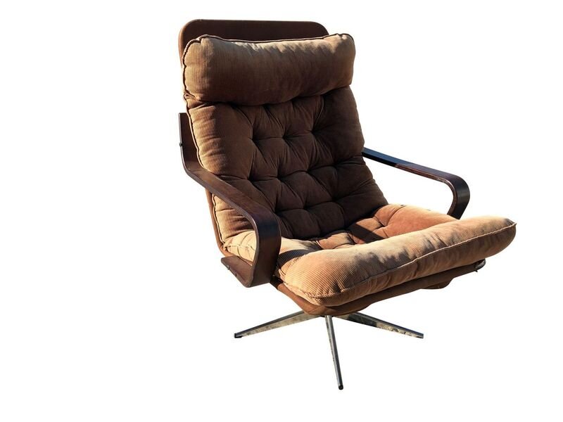 Mid Century Modern Swivel Chair with Canvas Fabric 