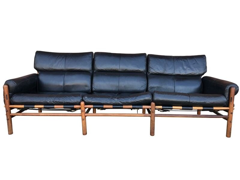 Mid Century Modern DUX Danish Leather and Rosewood Sofa