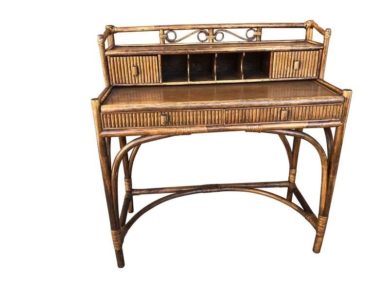 Mid Century Modern Rattan Desk 