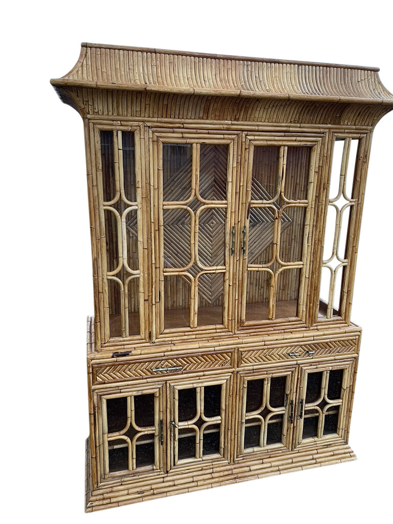Mid Century Modern Bamboo China Cabinet 