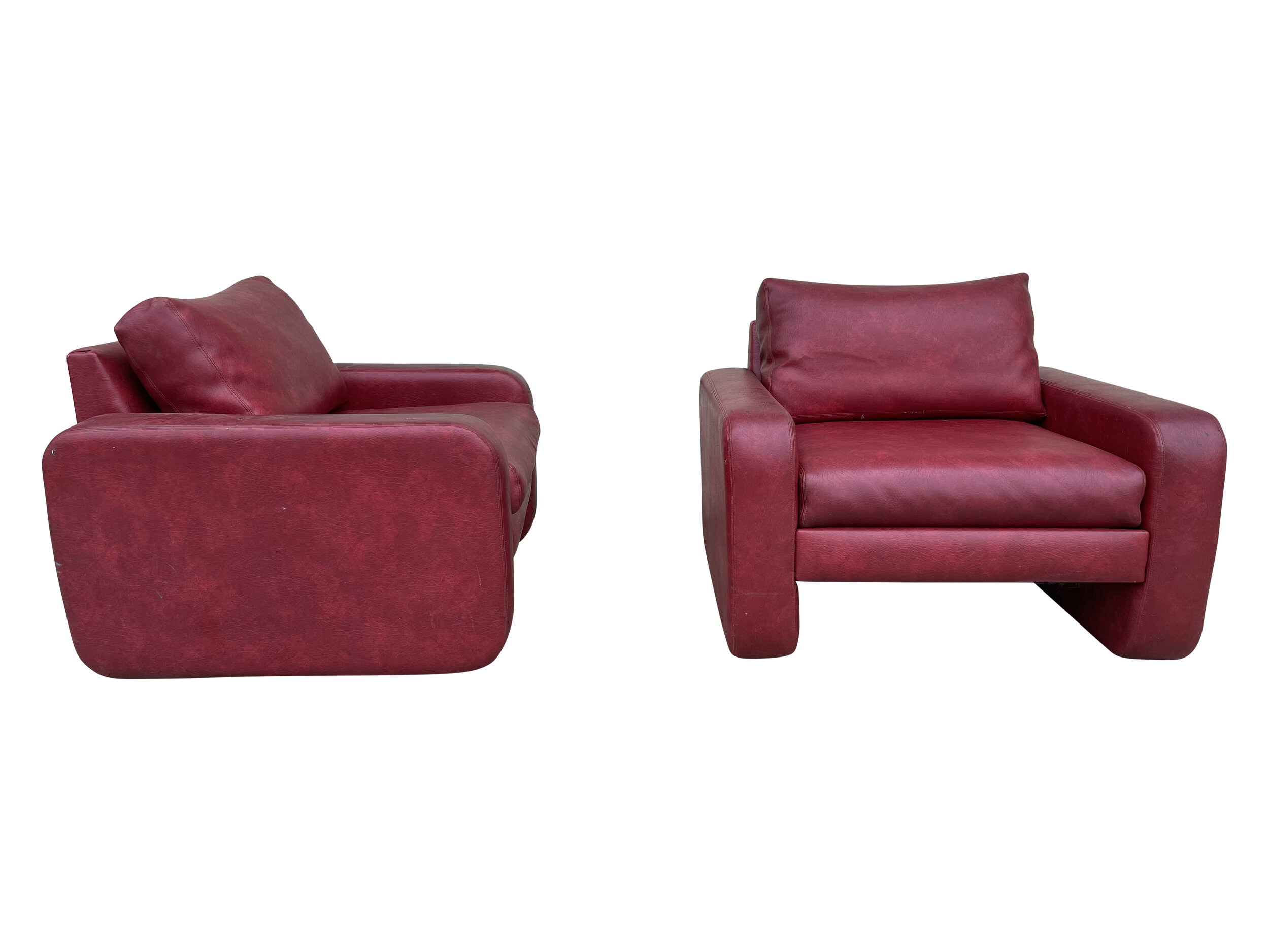 Pair of Mid Century Modern Red Vinyl Chairs 