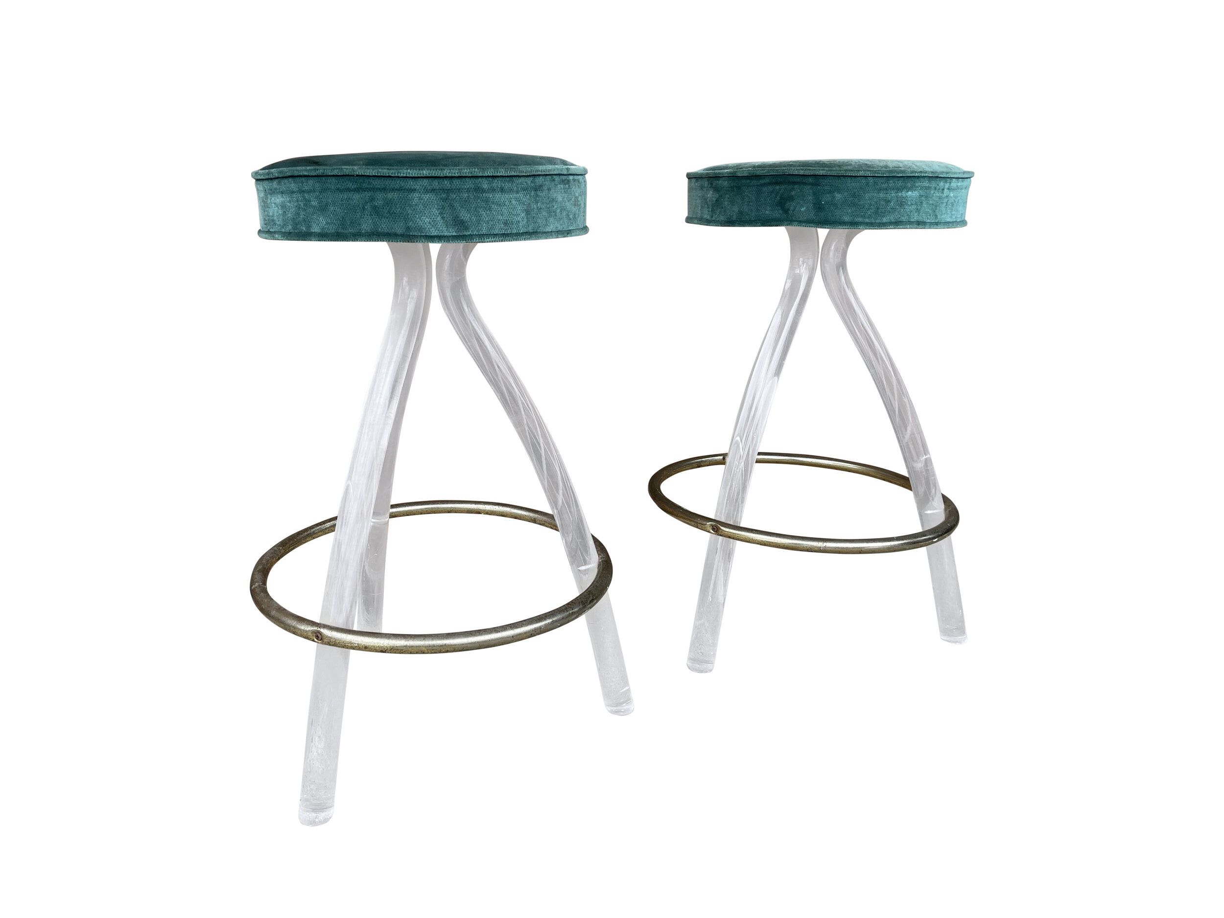 Pair of Mid Century Modern Green Lucite Stools 