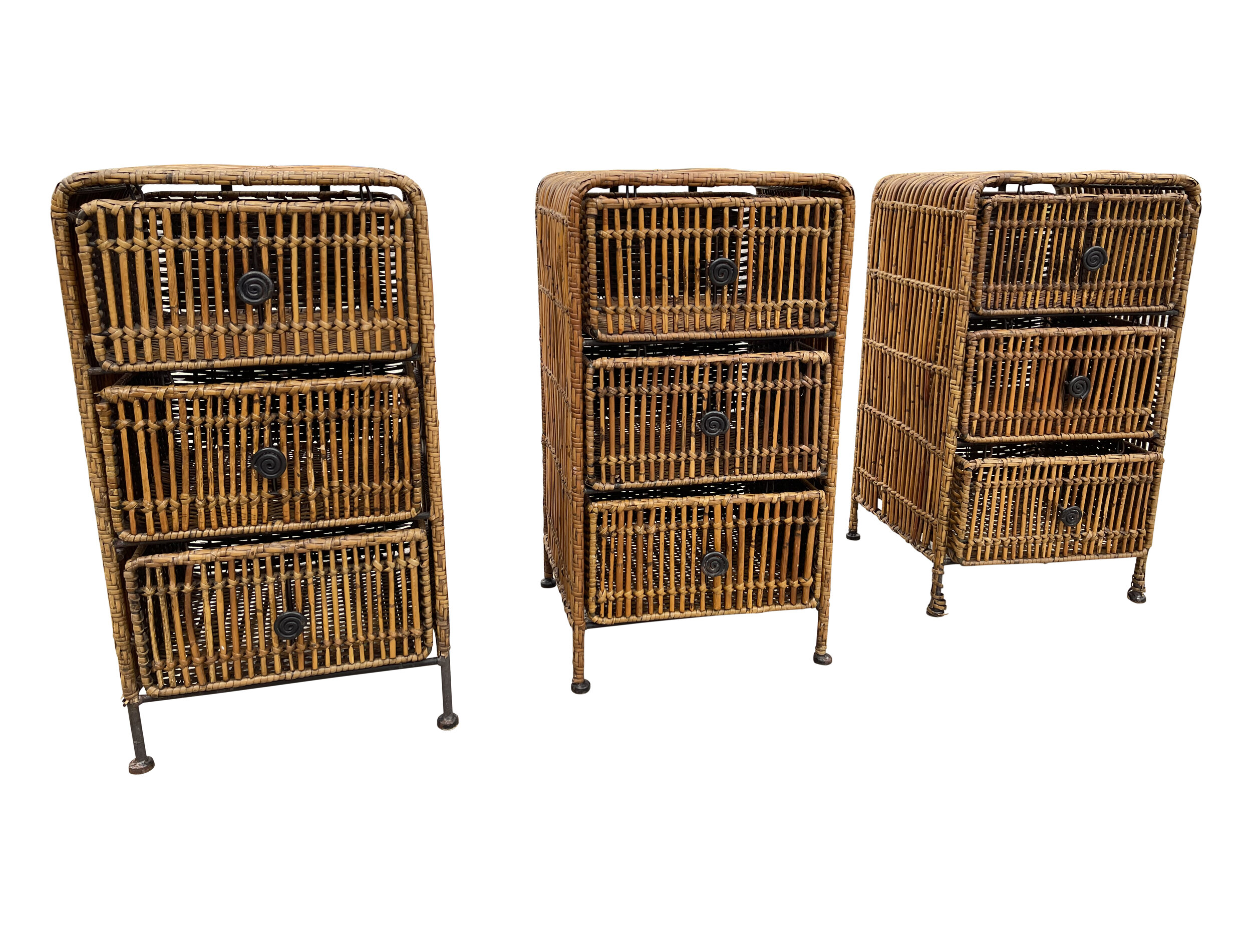 Mid Century Modern Heavy Rattan Storage Cabinet ( Three Available) 