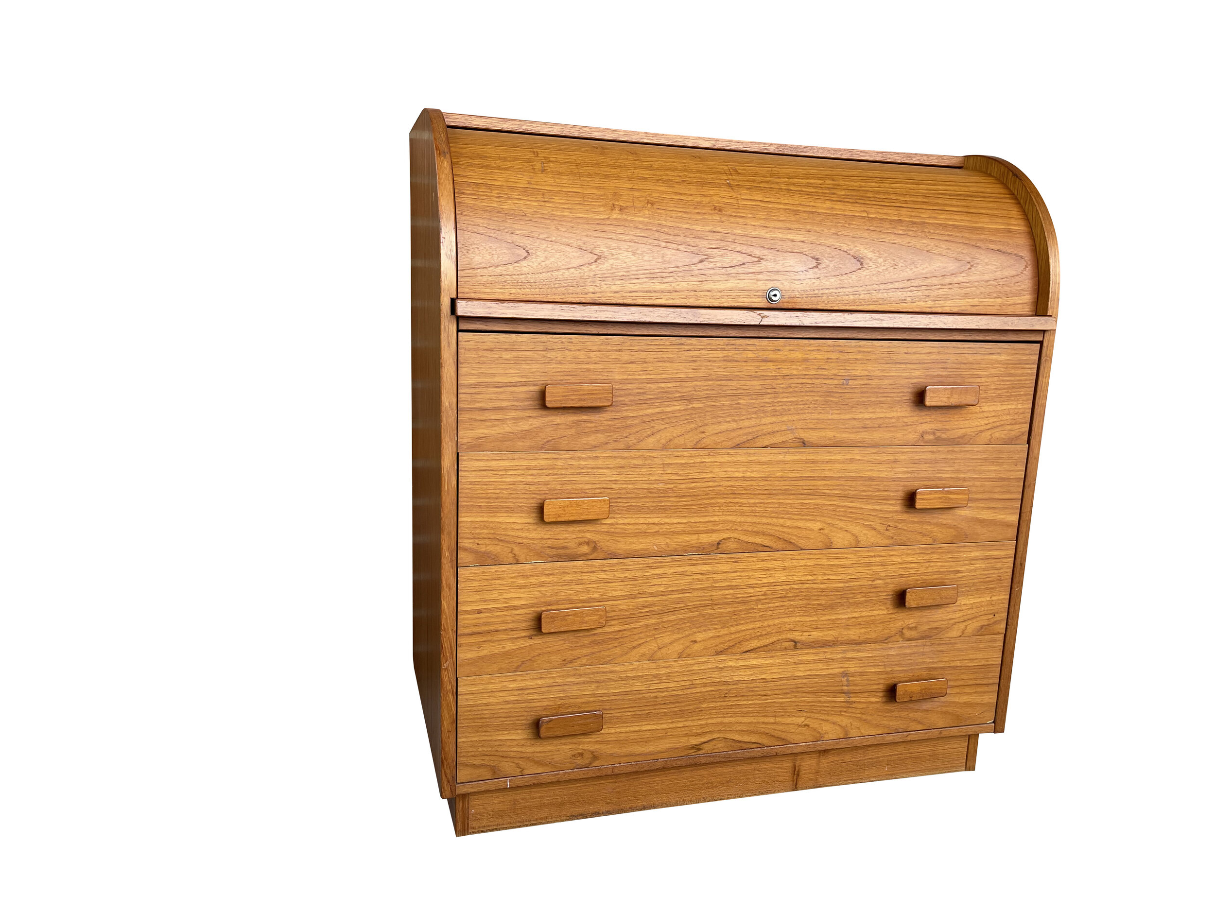 Mid Century Modern Teak Roll Top Desk 