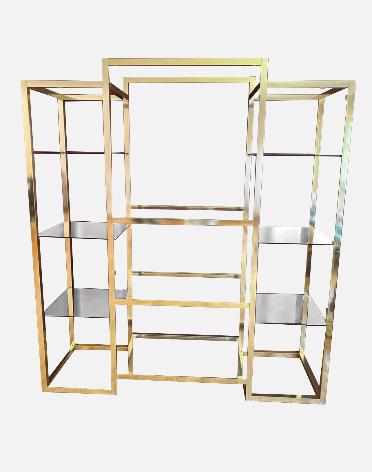 Monumental Milo Baughman Style Etagere with Glass Shelving 