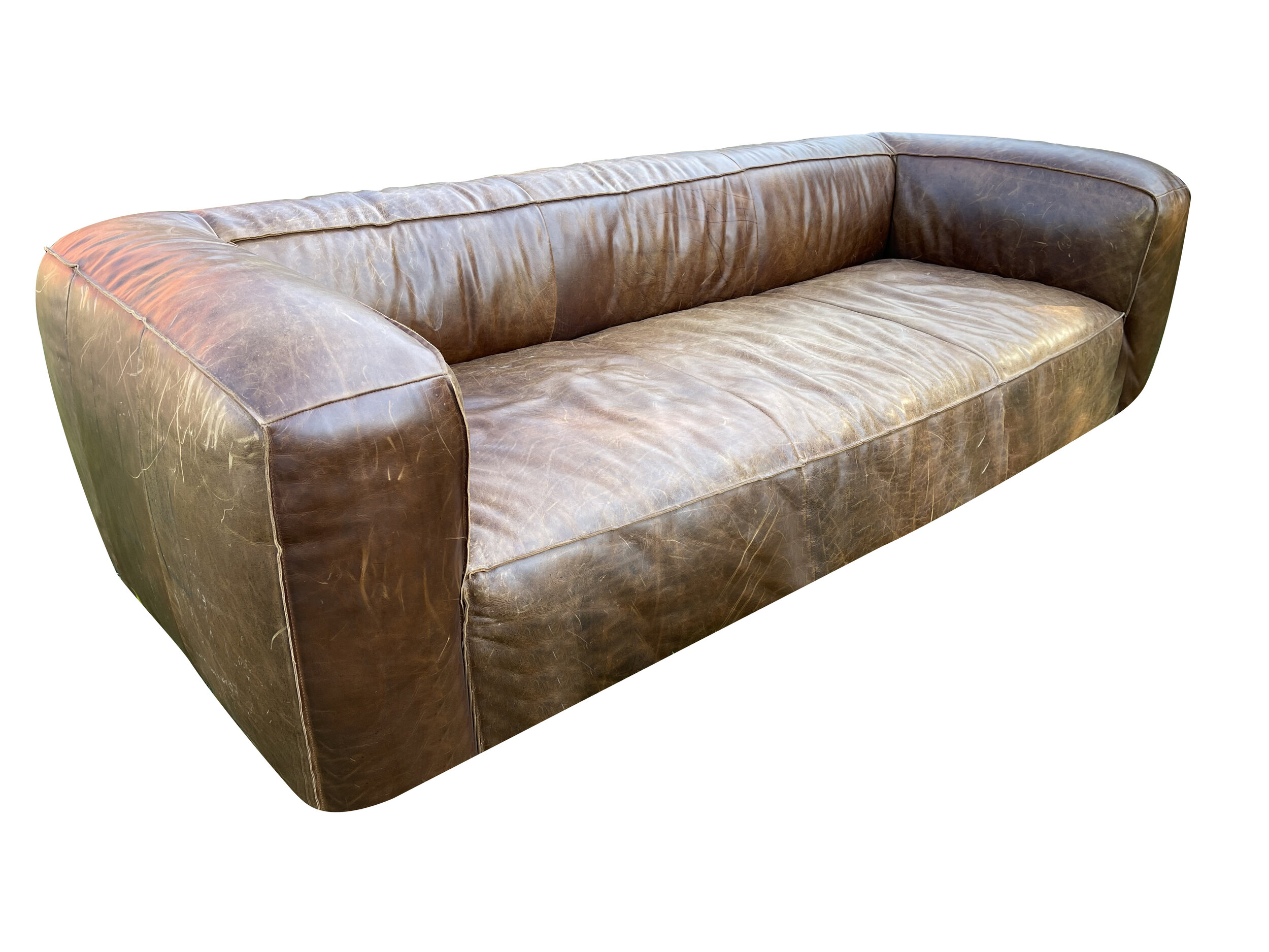 Mid Century Modern Article Leather Cigar Leather Sofa 