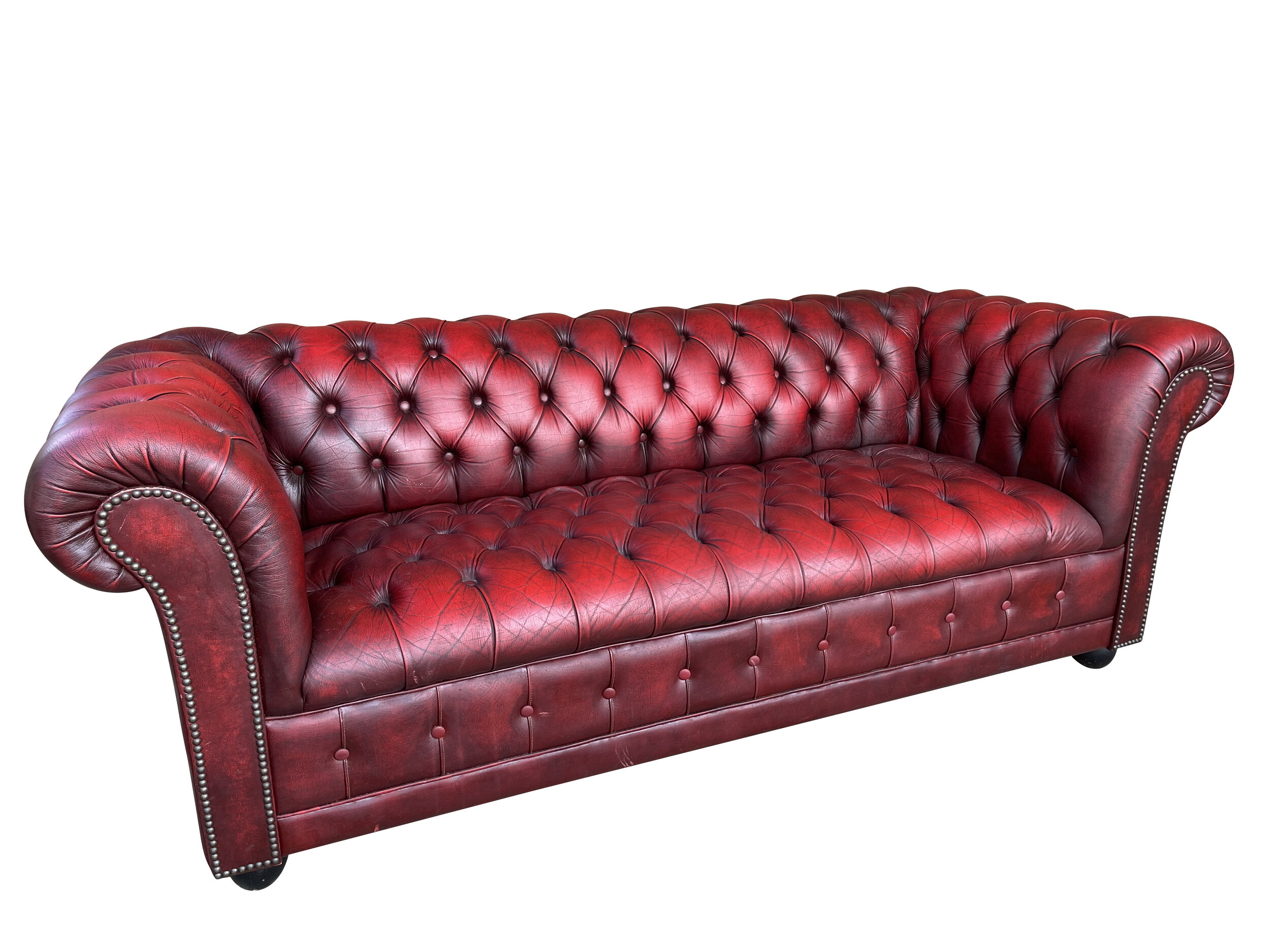 Mid Century Modern Oxblood Leather Chesterfield Leather Sofa 