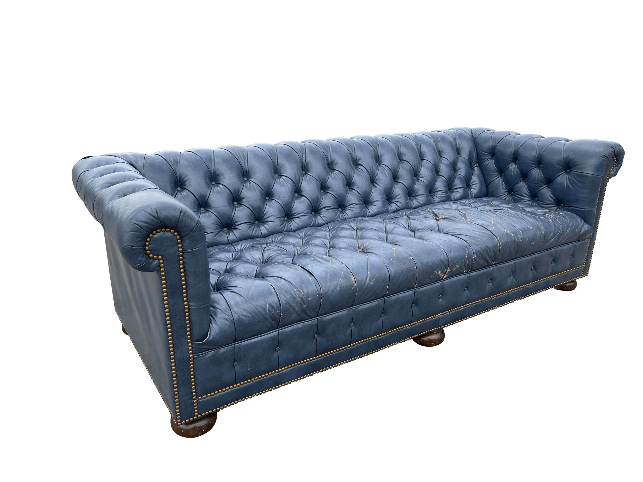 Unusual Blue Leather Chesterfield Sofa