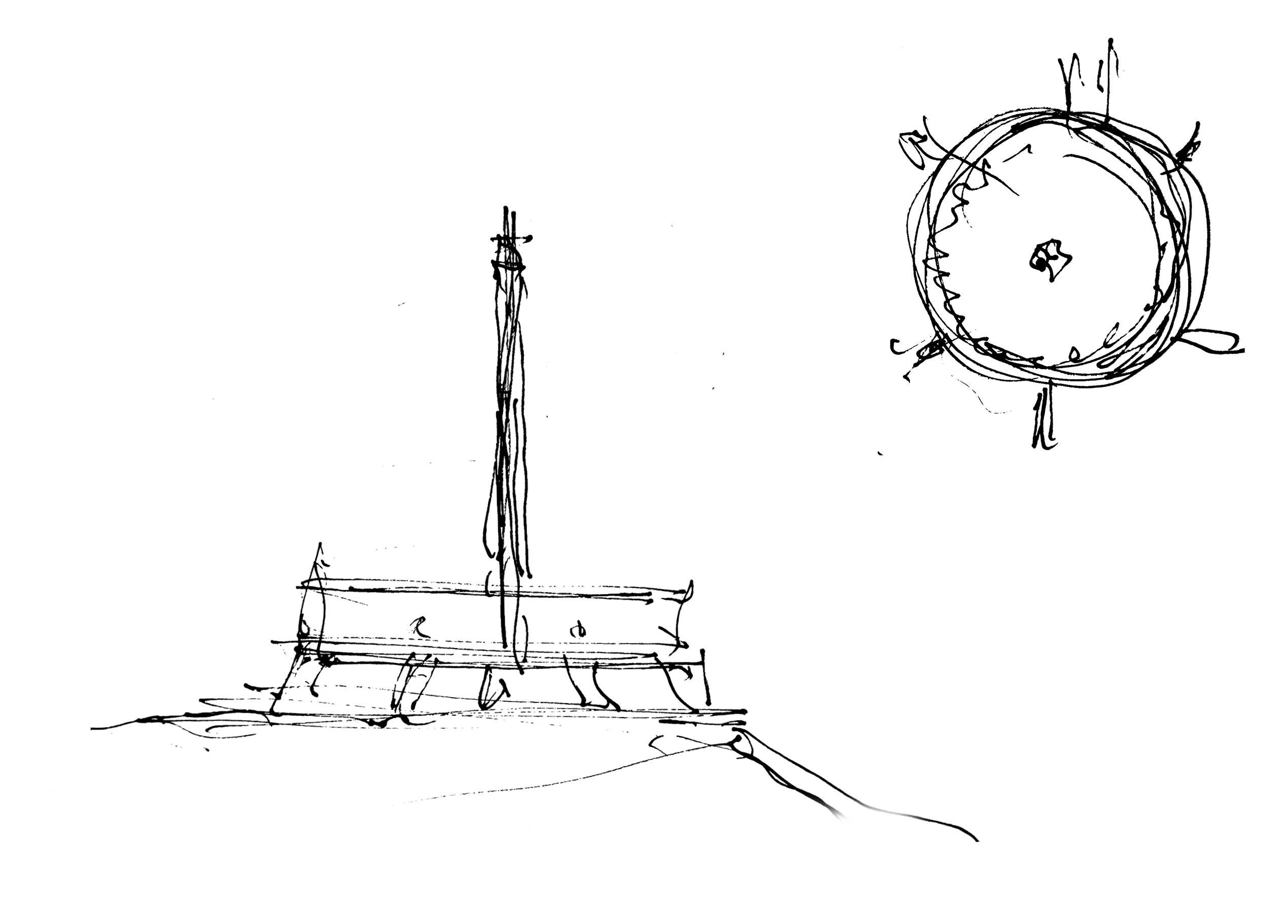 2. Georgi Stoilov wins the contest with his design for a ring on six columns, around a tower bearing the star. (Sketch by architect Georgi Stoilov, 26th June 2014)