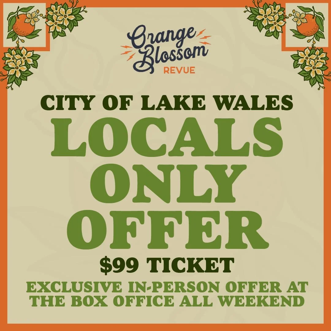 BIG NEWS FOR LOCALS! 🍊

Thanks to the City of Lake Wales and the Blossom Charitable Foundation, we&rsquo;re offering a $99 GA Weekend Ticket exclusively for our local community.

These limited tickets are first-come, first-served and available in pe