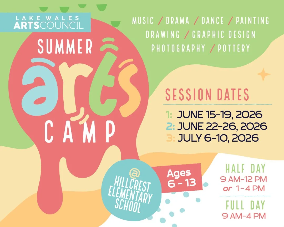 🎨 Make this summer a creative adventure at the Lake Wales Arts Council Summer Arts Camp!

Give your young artist the chance to explore painting, crafts, dance, drama and hands-on projects in a fun, encouraging environment. Whether they&rsquo;re just