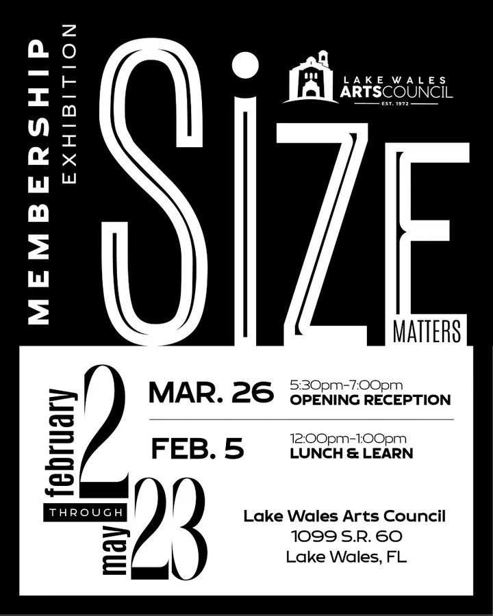 🎨 Join us for the opening reception of &ldquo;Size Matters: A Membership Exhibition&rdquo; at the Lake Wales Arts Council
this Thursday evening March 26th at 5:30pm.

Explore a dynamic collection of artwork that plays with scale&mdash;from intricate