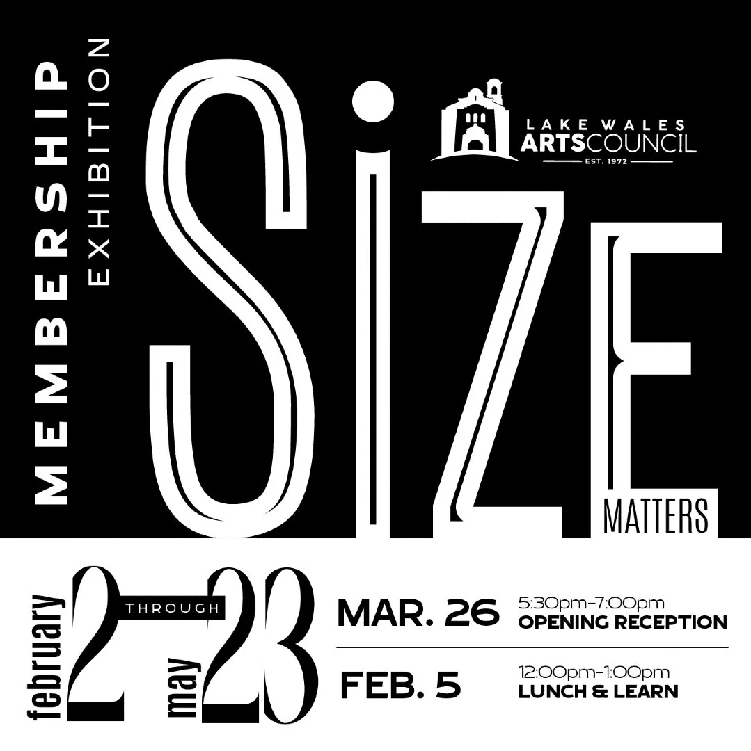 2 day left of our member's exhibition titled "Size Matters" 

If you haven't had a chance to stop in the Lake Wales Arts Council to see the Size Matters Exhibition, do yourself a favor an come on by. This is a collaborative exhibition put t