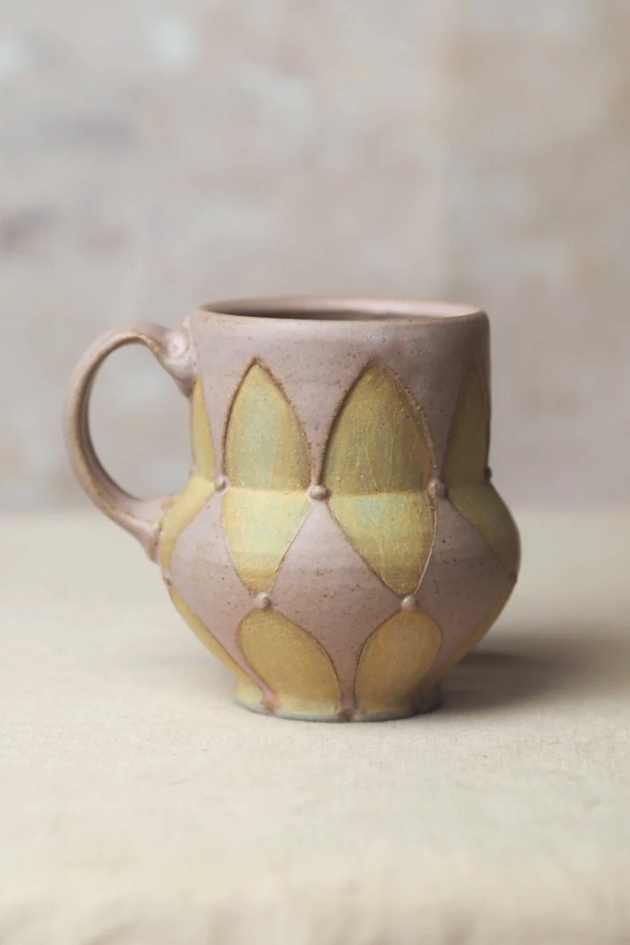 Jester Mug in Pink and Yellow