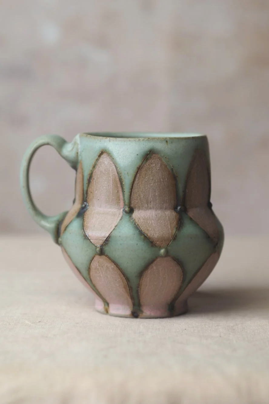 Jester Mug in Sage and Pink