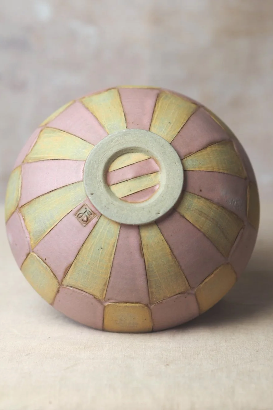 Decorated Bowl in Pink and Yellow