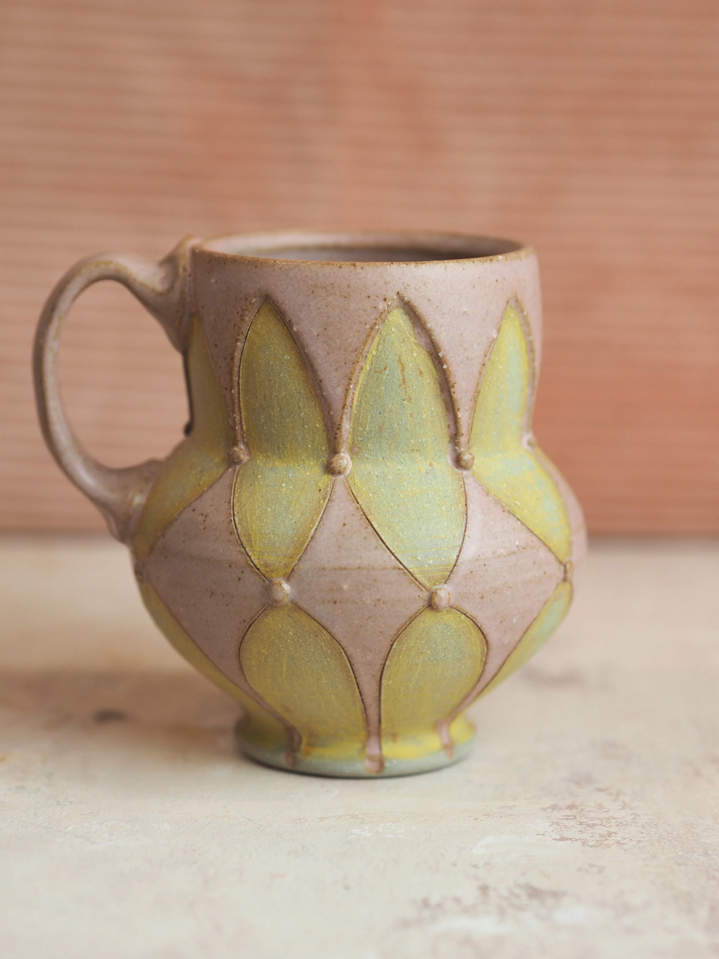 Harlequin Mug in Sage and Pink