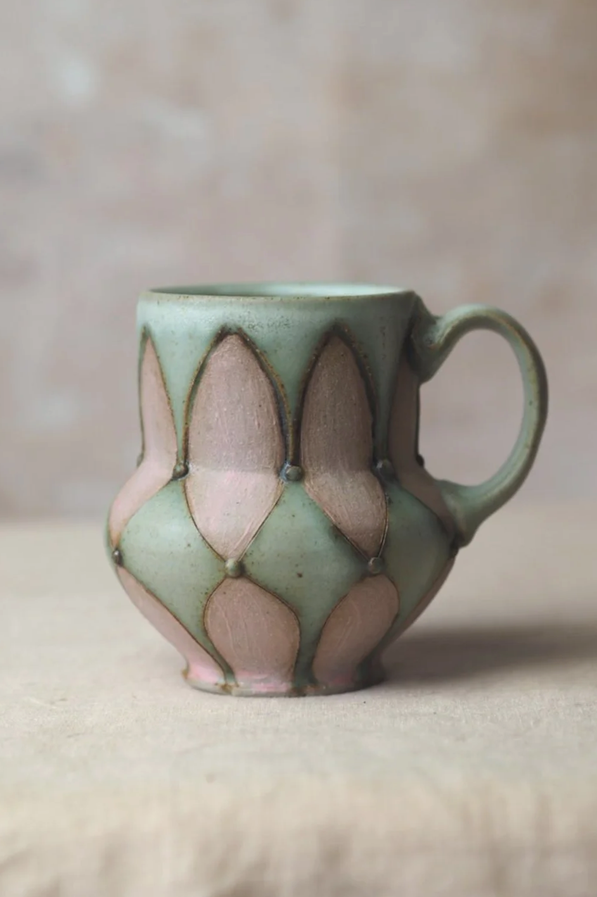 Jester Mug in Sage and Pink