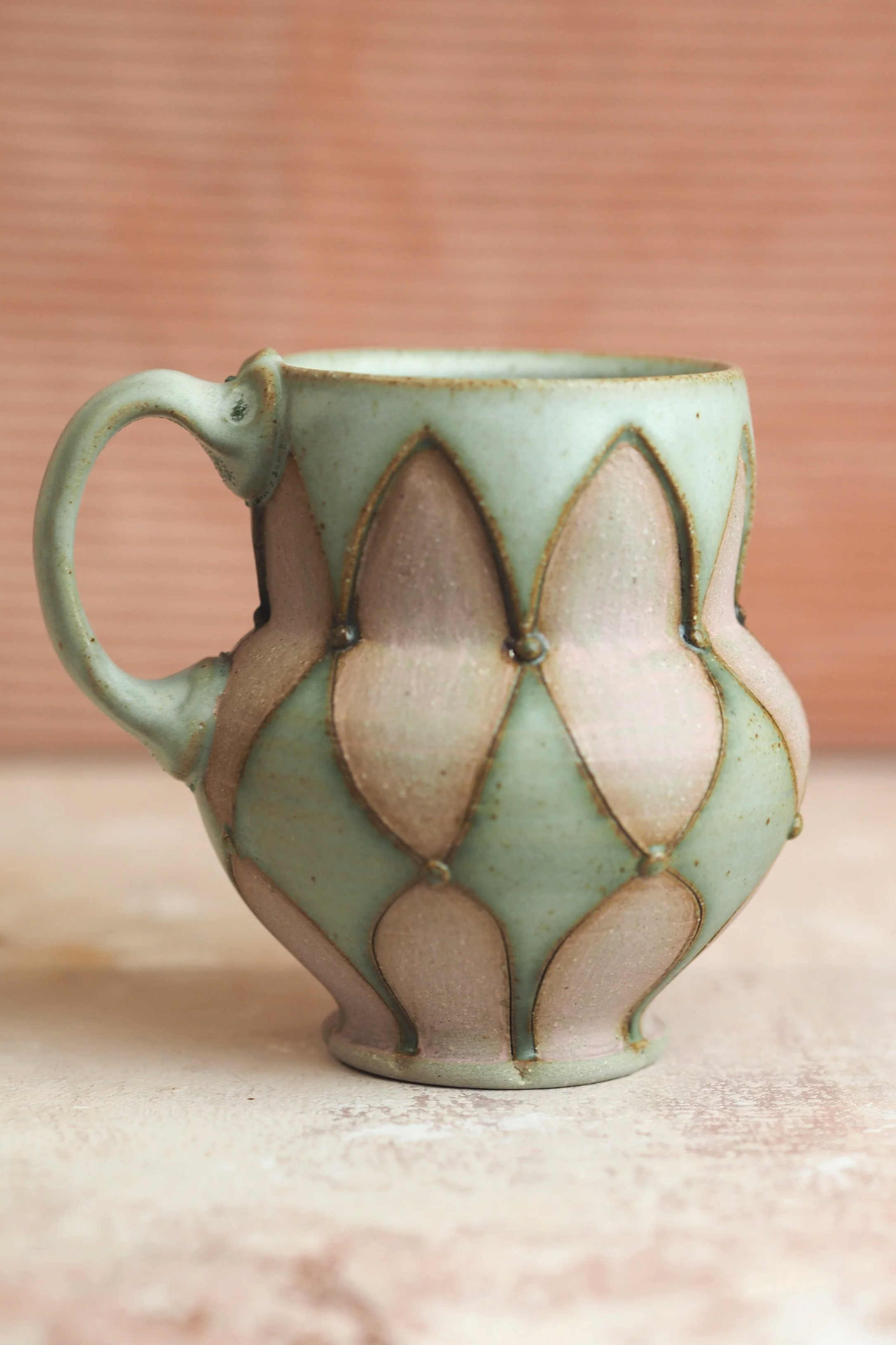 Harlequin Mug in Pink and Sage