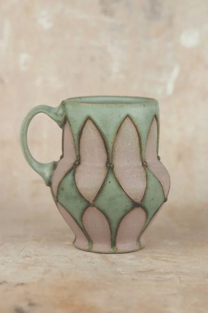 Harlequin Mug in Pink and Sage