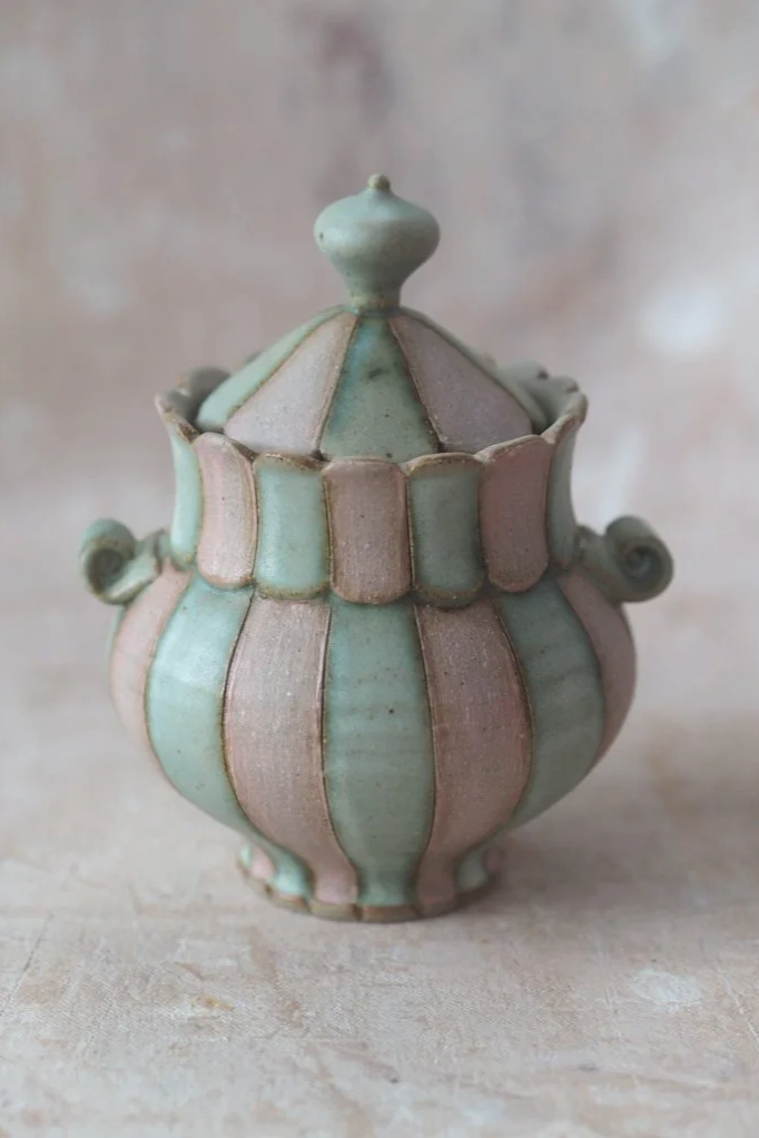 Sugar Pot in Sage and Pink