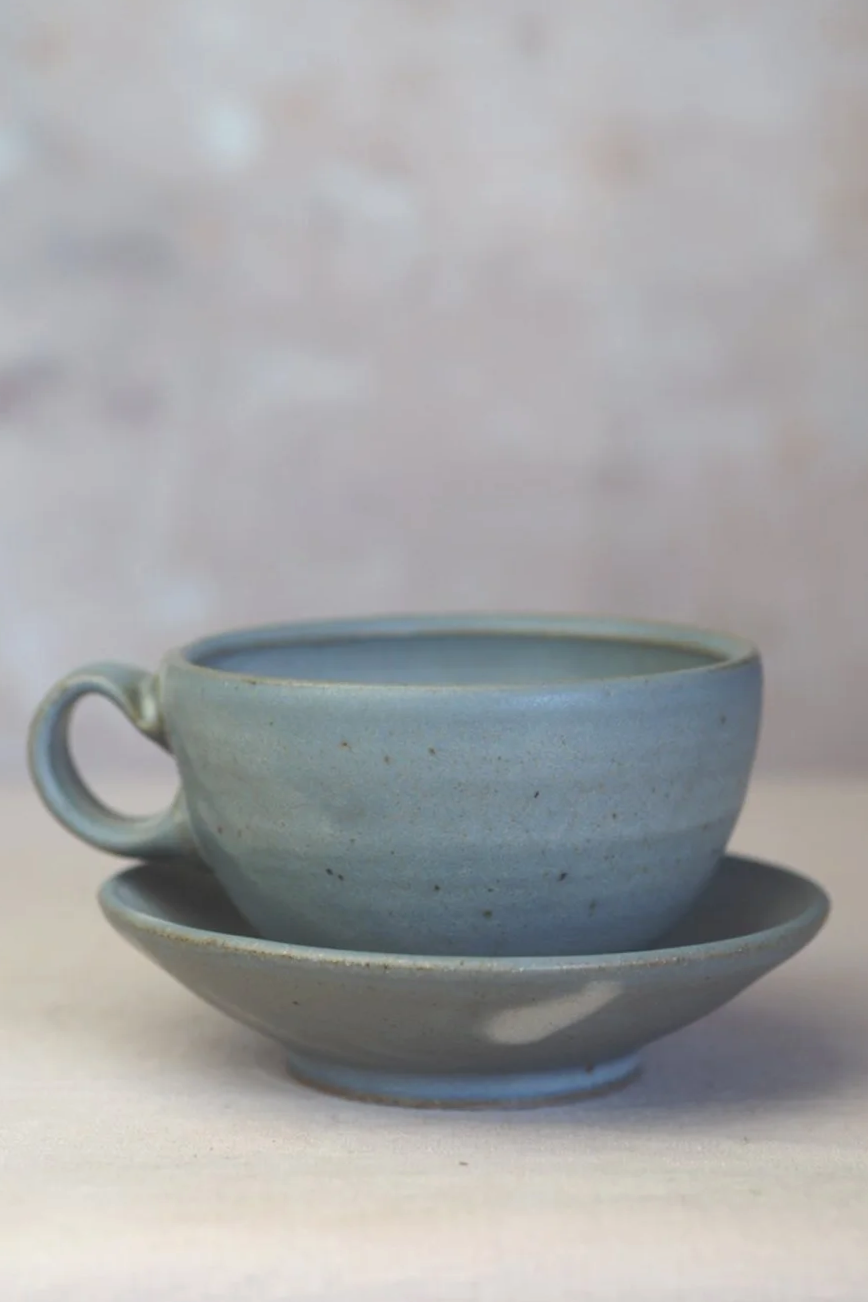 Cup and Saucer in Cloudy Blue
