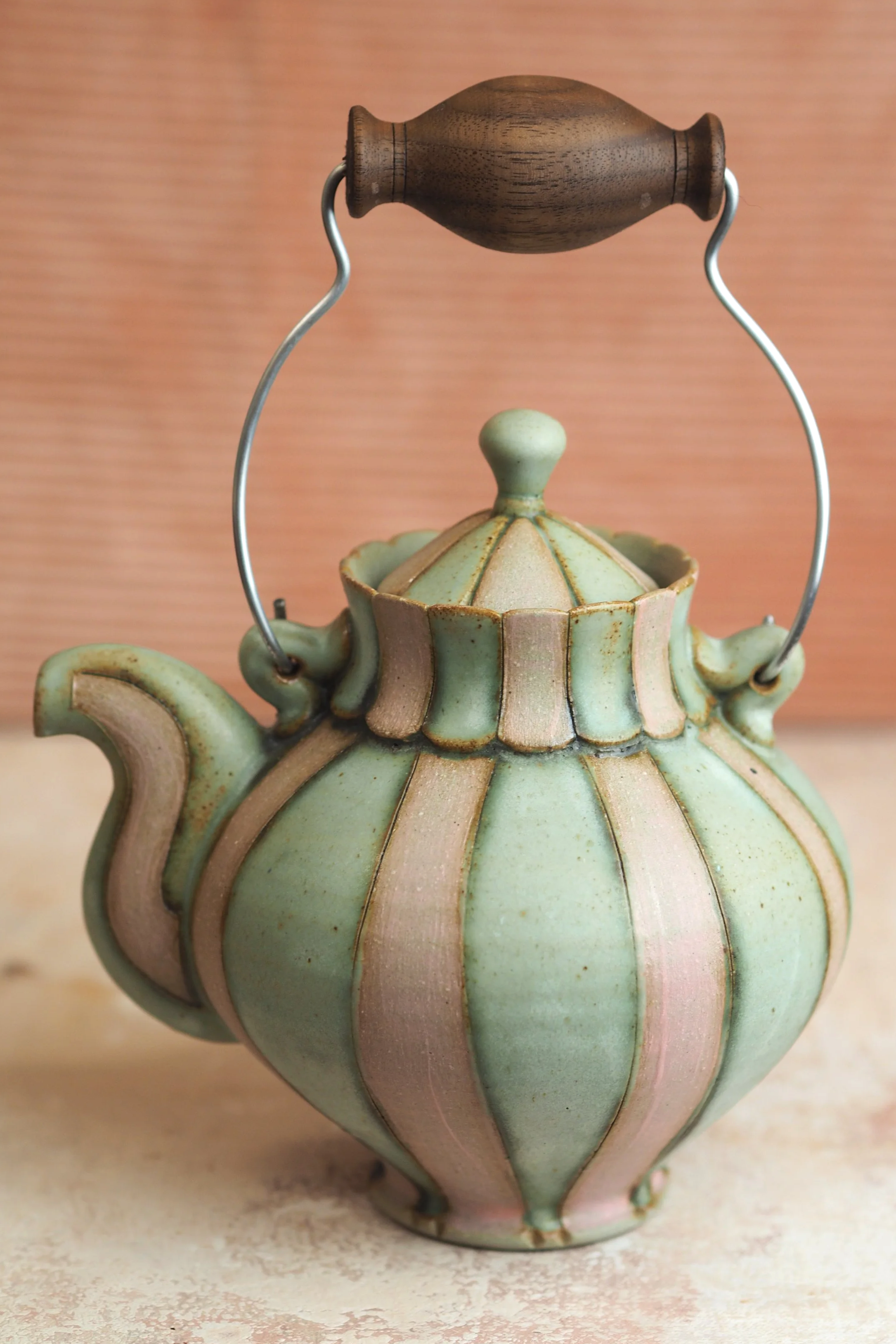 Balloon Teapot in Pink and Sage