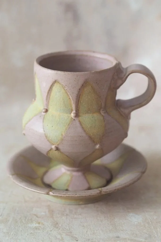Hot Chcolate Cup and Saucer in Yellow and Bloom