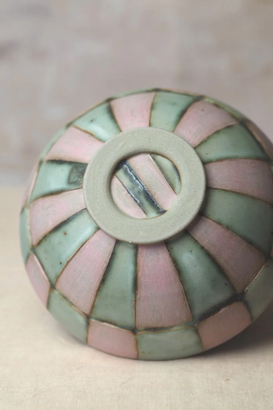 Decorated Bowl in Sage and Pink