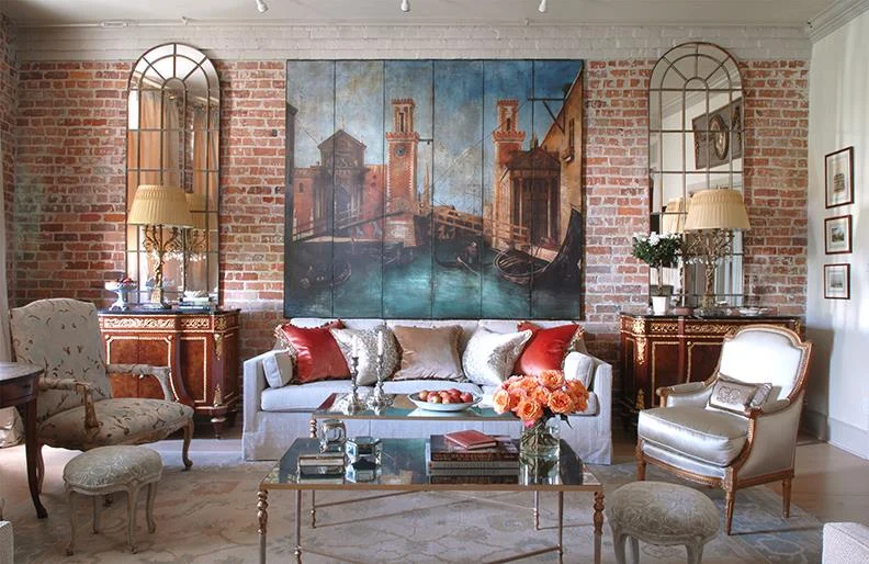 New Orleans designer Lynne Uhalt designed this fabulous warehouse condo featuring a pair of audubon cocktail Tables Dec.ember 2016 issue of House Beautiful