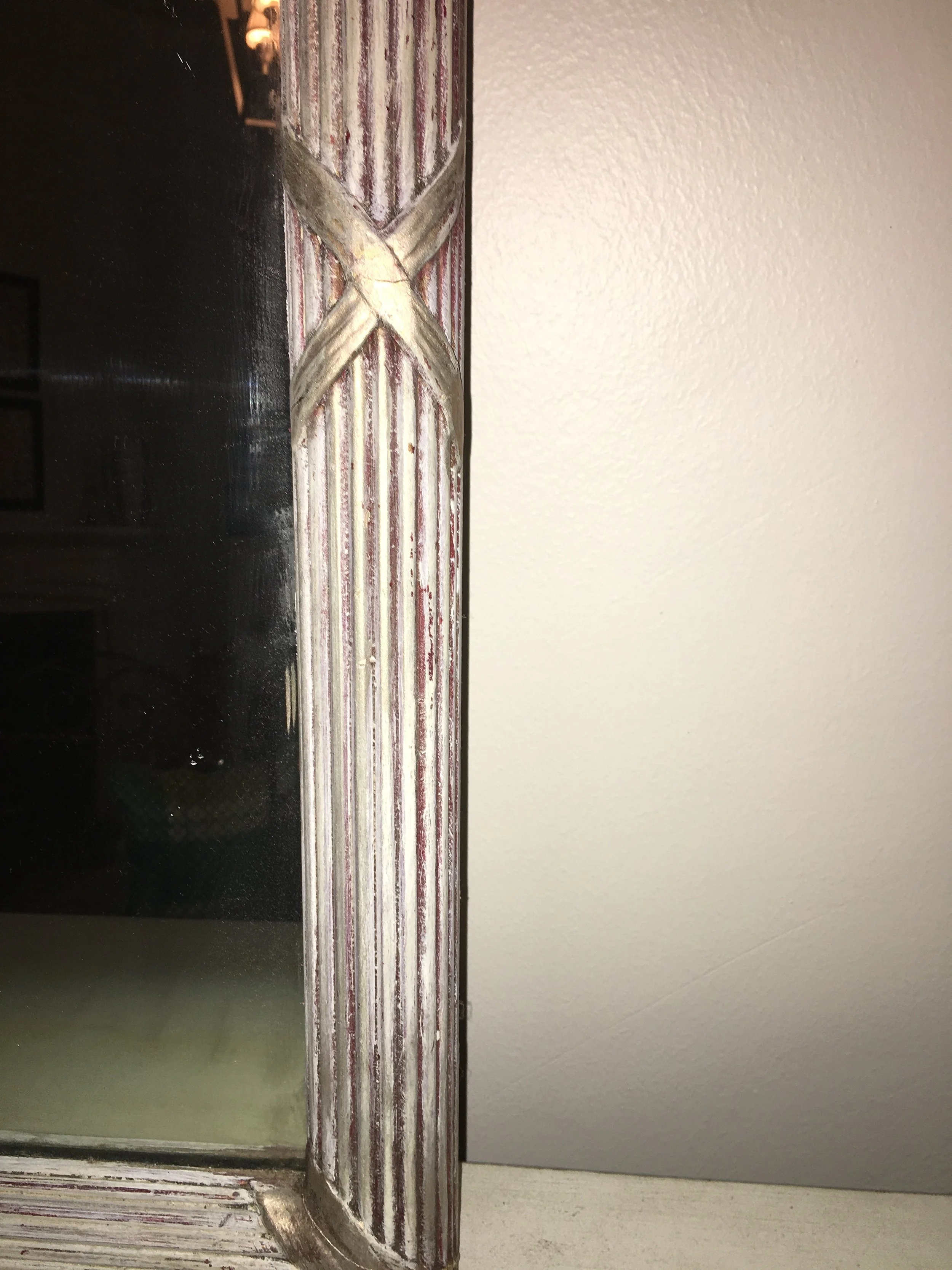 Vintage reed and Ribbon framed mirror -- silver/gold 41" x 41" ----$850.