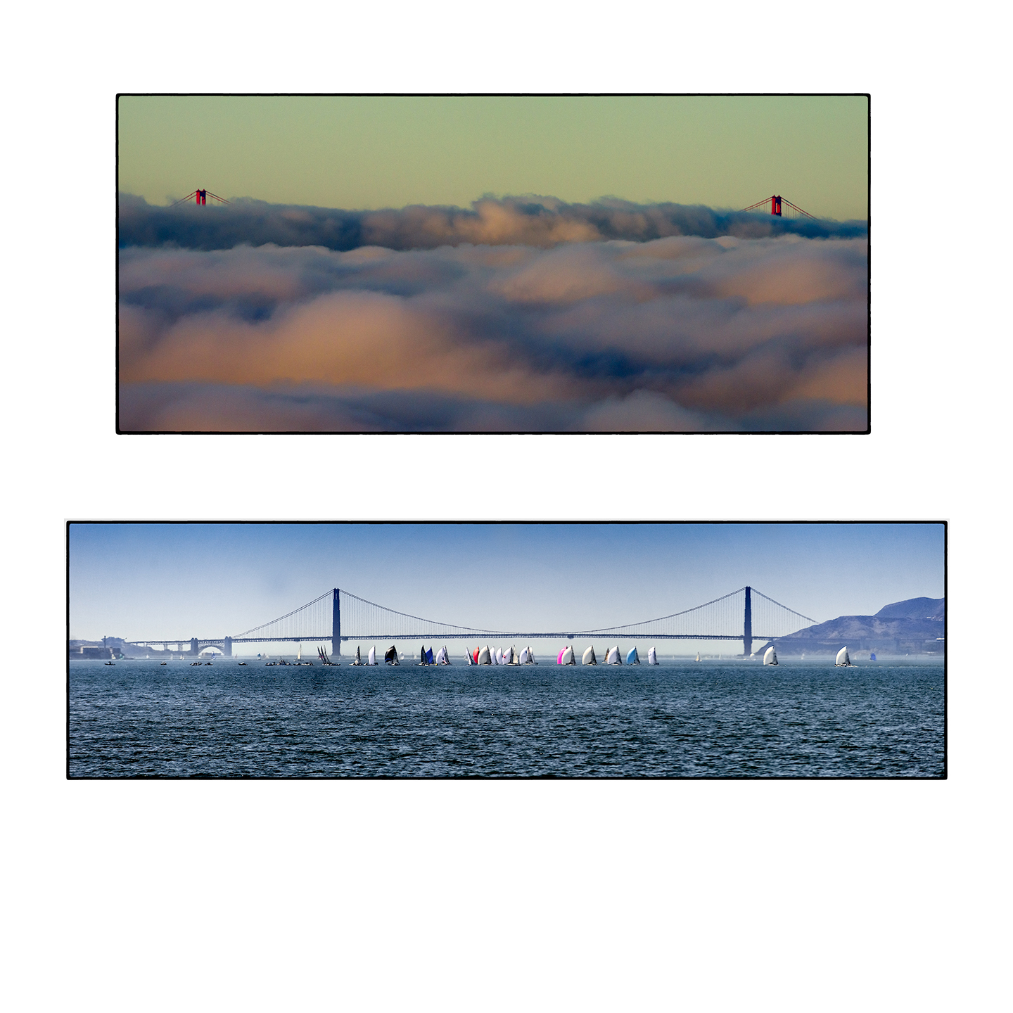 Sunrise, Fog. Sailboats